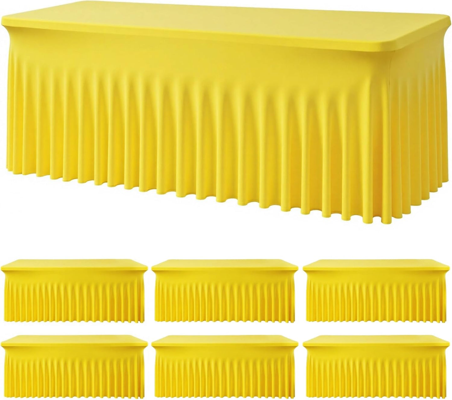 Outpain 6ft Spandex Table Cloth for Standard Folding Tables-6Pack Yellow Table Cloth Table Protector for Party, Wedding, Cocktail, Banquet, Festival