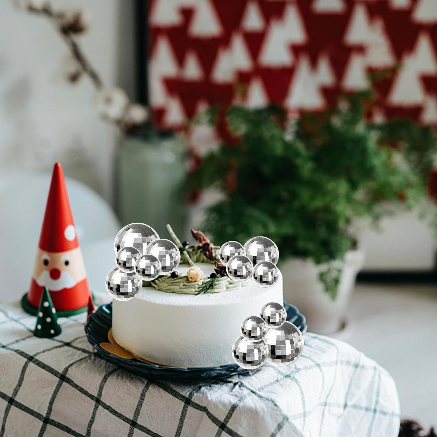 24 PCS Disco Ball Cupcake Toppers Christmas Disco Balls Cake Decorations Glitter Foam Ball DIY Balloons Cake Topper Decoration for Disco Theme Baby Shower Birthday Christmas Party Supplies Silver