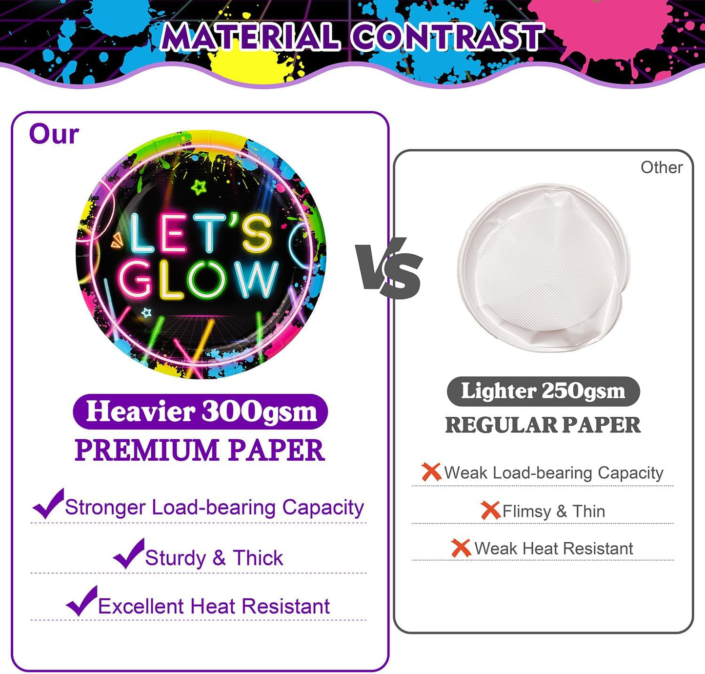 154Pcs Neon Party Supplies Set - Serves 24, Glow in the Dark Party Supplies, Includes Plates, Napkins, Banner, Hanging Swirls, Cups, Cutlery, Tablecloth for Glow Birthday Decorations