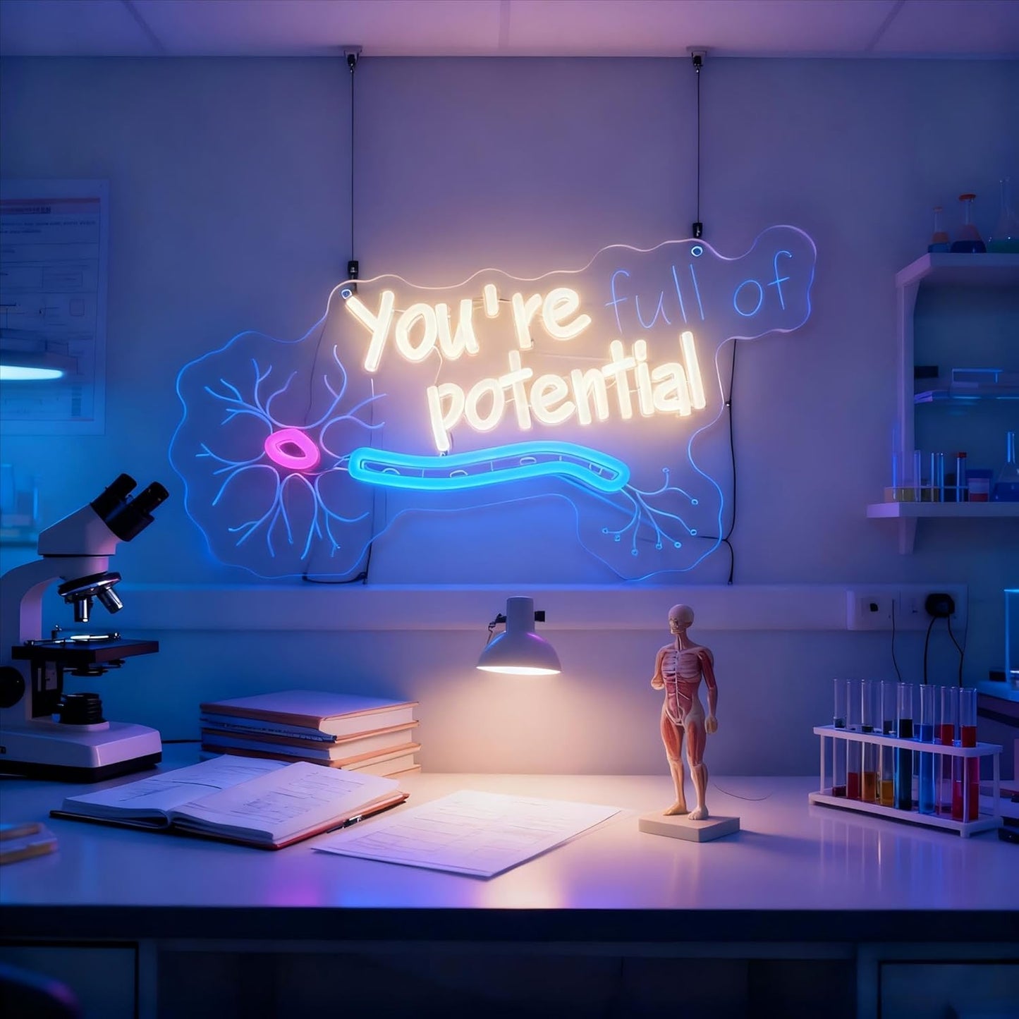 You're Full of Potential Neuron LED Neon Light for Bedroom, Classroom，Office, Science Lab Decor,Inspirational Wall Art for Neurobiology Lovers, Gift for Students & Researchers