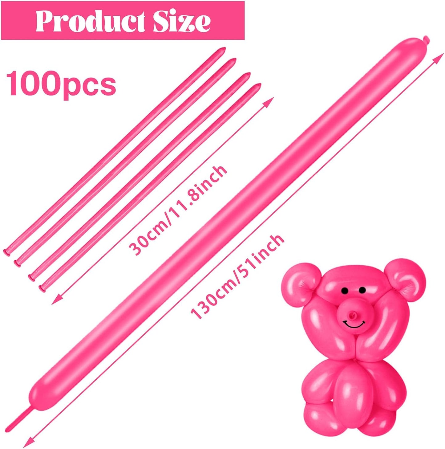 100 pcs 260 Long Balloons (Hot Pink Balloons)