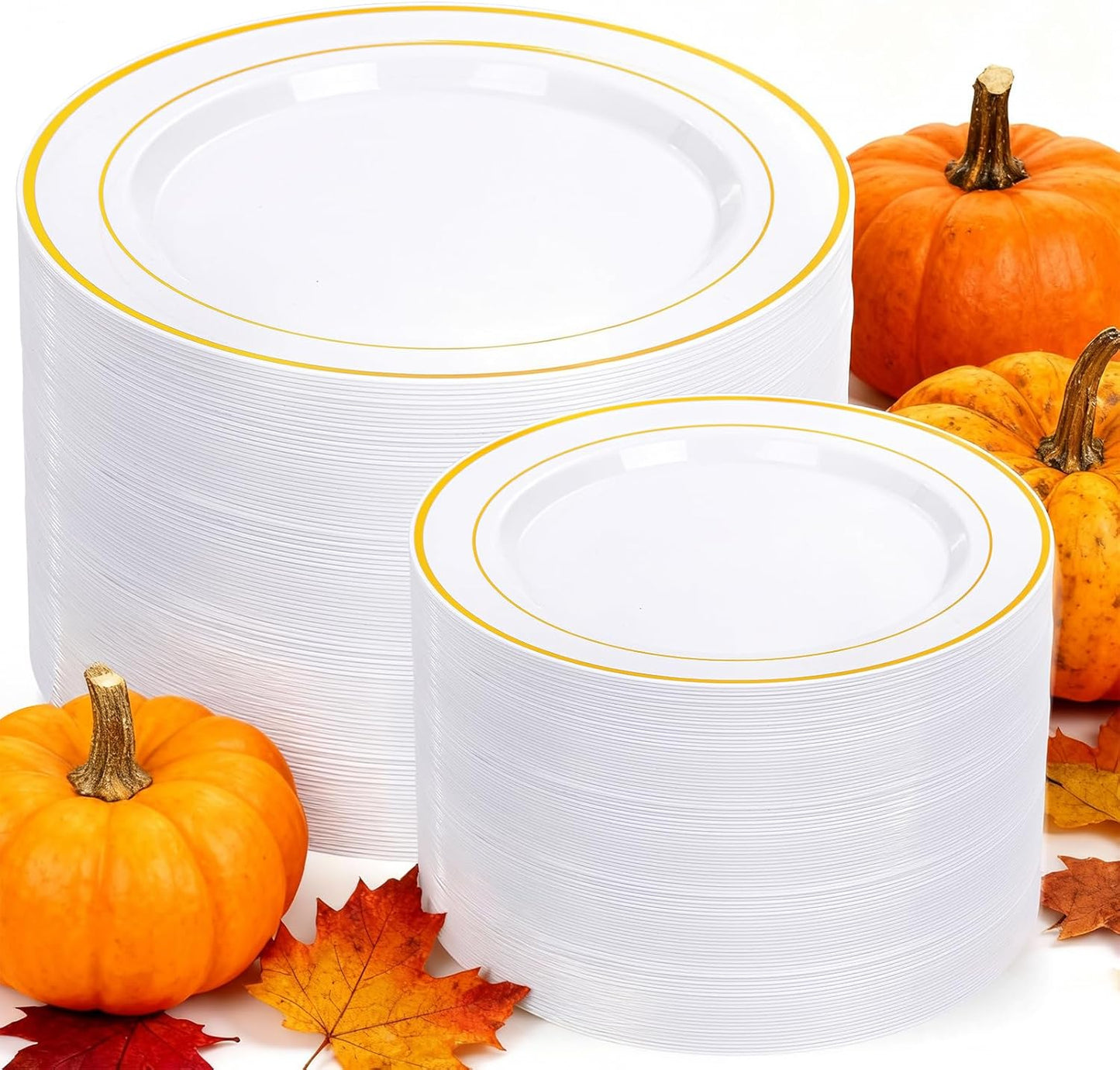 I00000 200 Pcs Gold Plastic Plates - Disposable Party Plates Include 100 Dinner Plate and 100 Elegant Dessert Plate Perfect for Party, Holiday, Wedding & Birthday