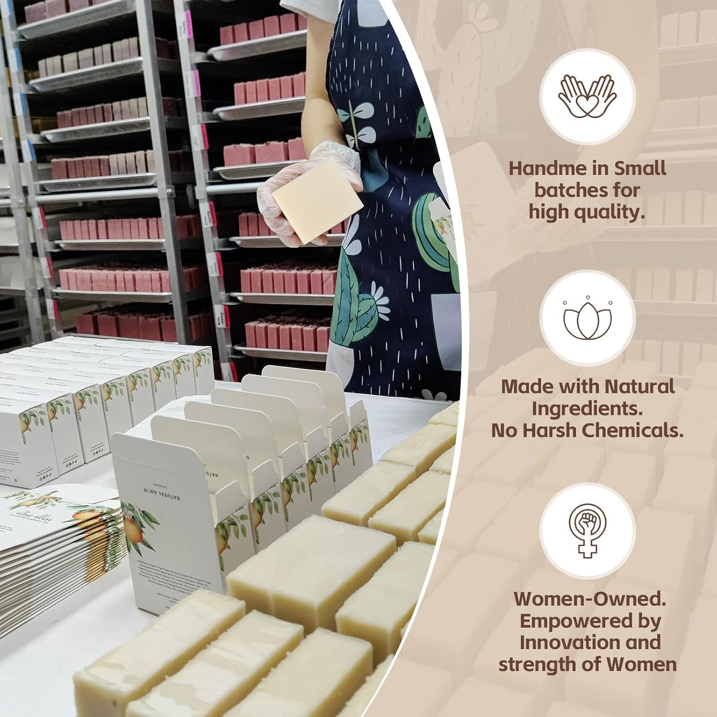 Natural Amor Handmade Soap Bar Set (4 Pack), Cold Process, Natural Ingredients Gift Box for Women, Moisturizing Body & Face Bars, Spa Self Care Gift