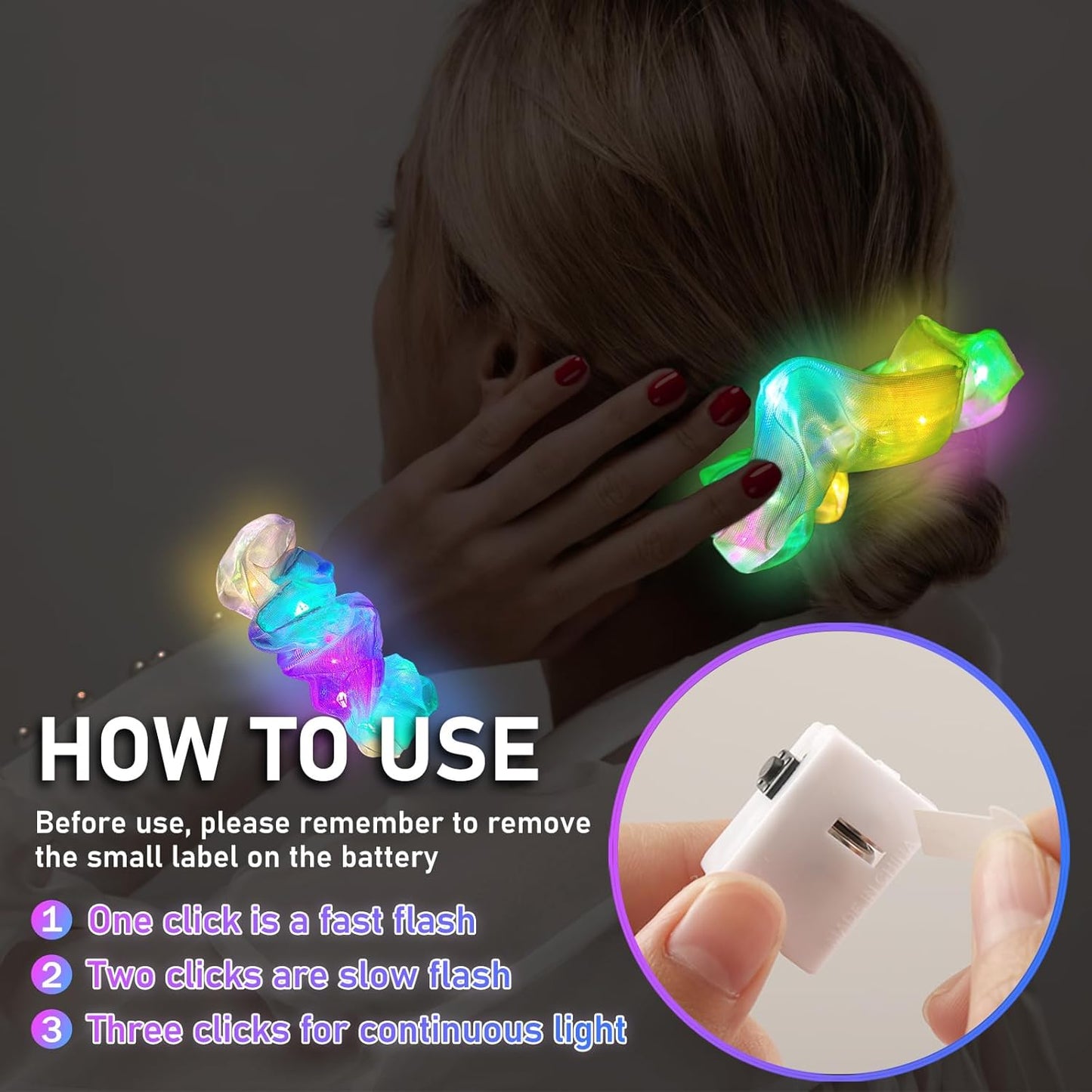 18 Pcs Light Up Mermaid Scrunchies, LED Hair Scrunchy for Girl & Women, Multi Light Modes, Glow in the Dark Accessories for Rave Neon Slumber Party