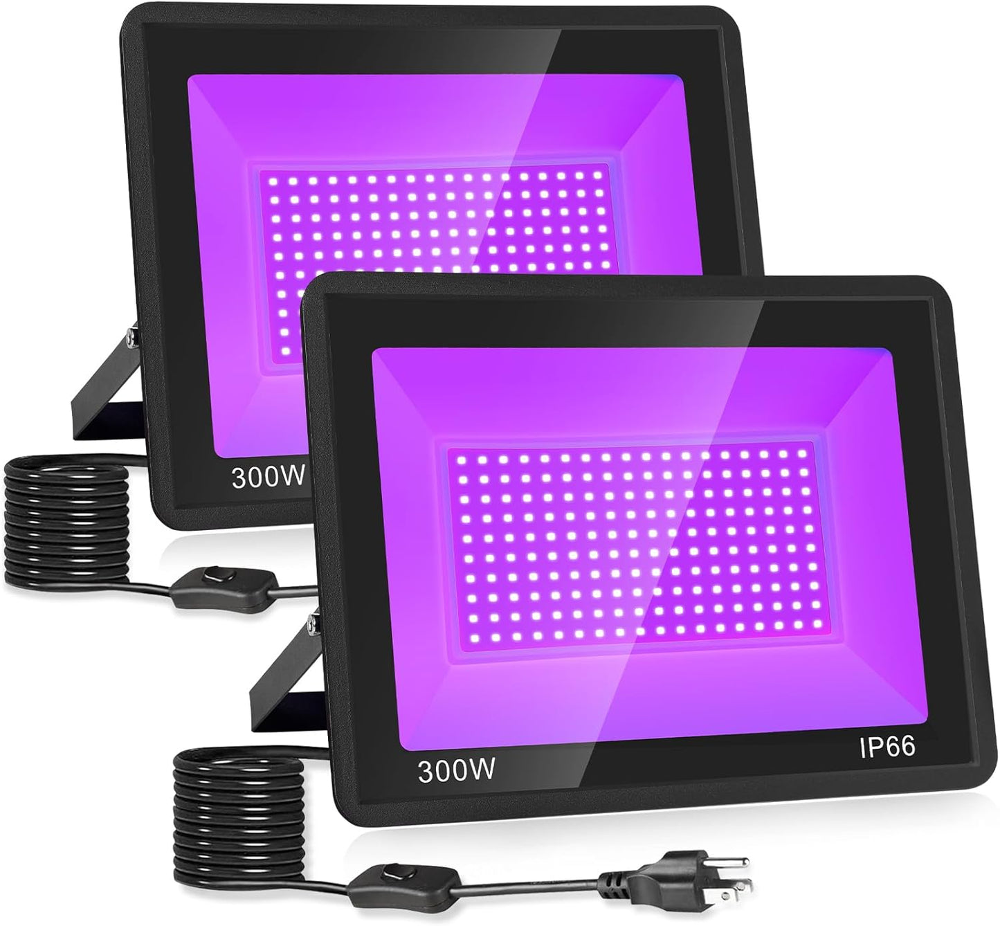 2 Pack 300W LED Black Light,Blacklight Outdoor with Plug, IP66 Waterproof UV Black Lights for Glow Party Large Space, Halloween, Fluorescent Poster, Body Paint