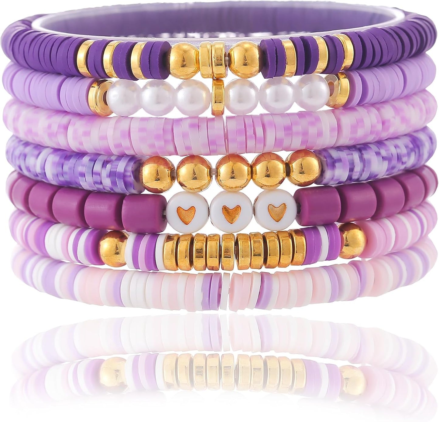 Friendship Bracelets Trendy Heishi Clay Bead Bracelets Stack Gold Beaded Stretch Bracelets for Women Boho Stackable Bracelets Bulk Cute Preppy Jewelry