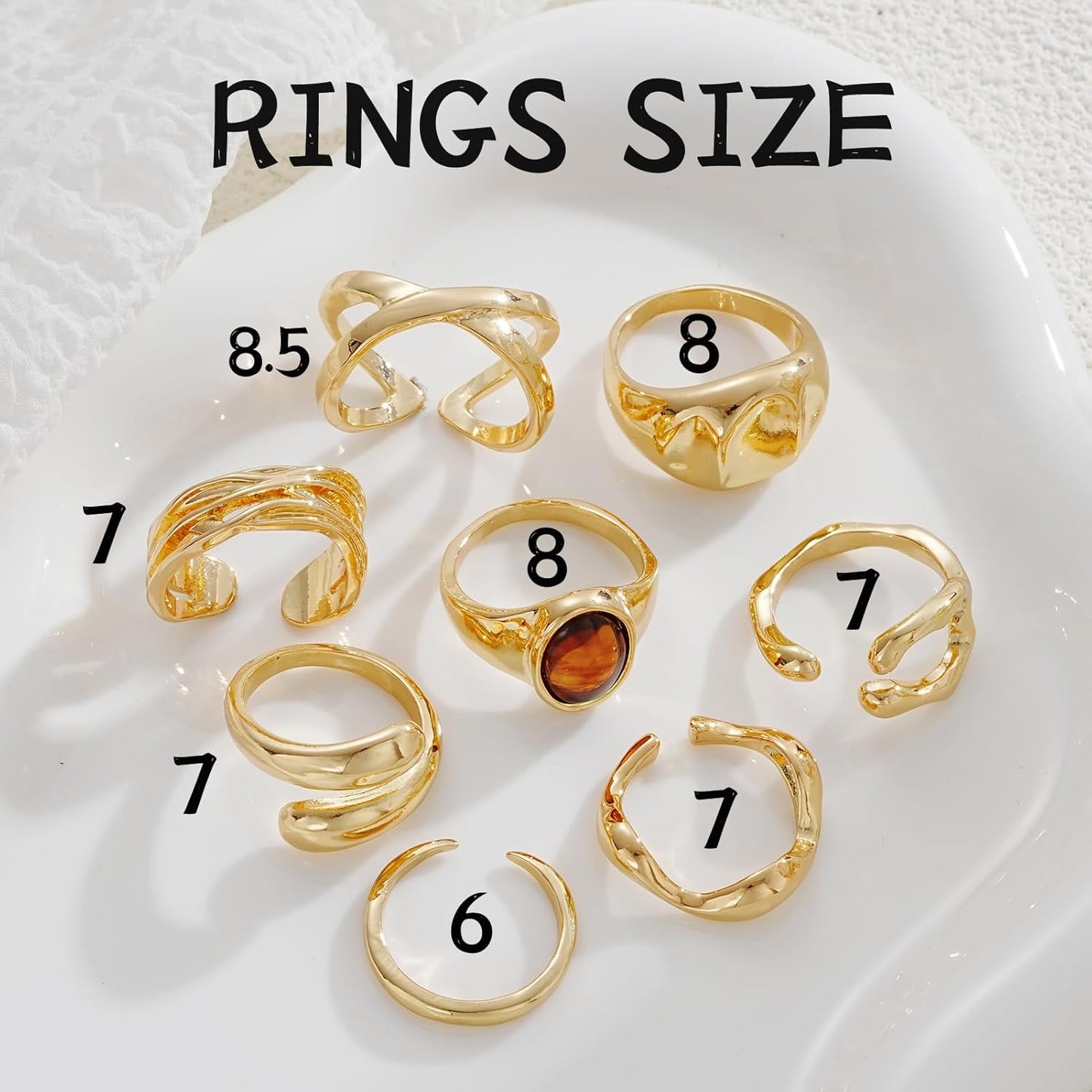 FAXHION 12PCS Gold Stackable Rings Set for Women, 18K Gold Plated Open Stacking Knuckle Ring, Adjustable Chunky Signet Band Statement Ring for Gift