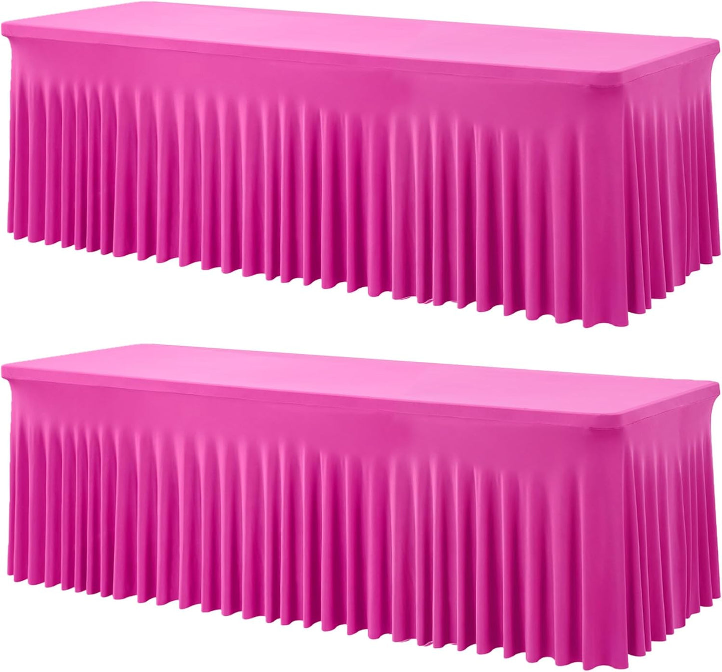 2 Pack Hot Pink Spandex Tablecloths for 8 Foot Rectangle Tables, Wrinkle Free Fitted Table Cloths Fuchsia 8ft Stretchy Table Cloth Cover with Skirt for Parties Weddings Birthday Banquet Baby Shower