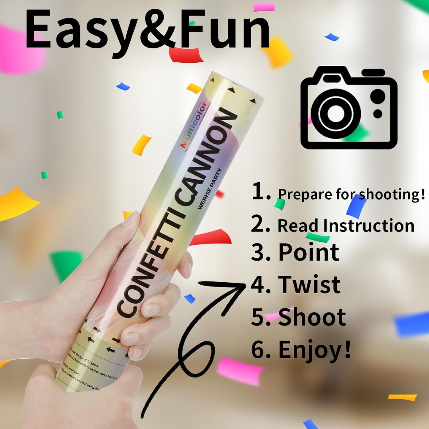 Confetti Poppers Biodegradable Confetti Cannon, 6 Pack WERISE Party Poppers Multicolor Confetti Shooters for Birthday, Christmas Eve, New Year Celebration and Wedding Parties 12 Inch