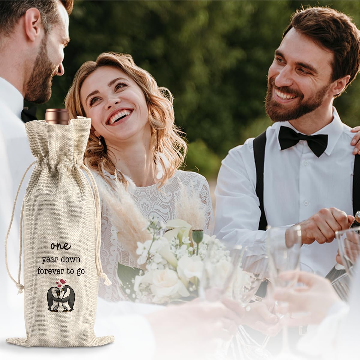 Gifts for First Anniversary for Couple Parents Husband Wife Vow Renewal Gifts One Year Down Forever to Go 1 year Wedding Anniversary Wine Gift Bag