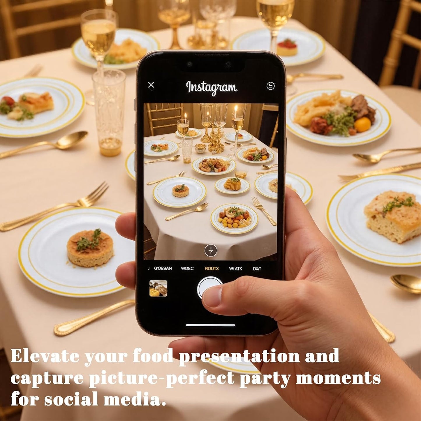 WELLIFE 350-Piece Gold Disposable Plates and Cutlery Set - Premium 10.25" Dinner Plates, 7.5" Dessert Plates, 9oz Cups & Cutlery for Weddings, Catering Events - 50 Guest Service - Elegant & Sturdy