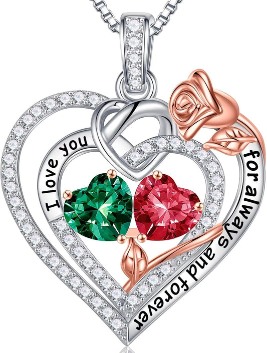 Iefil Christmas Gifts for Wife Women - 925 Sterling Silver Double Birthstone Necklace, Anniversary Birthday Gifts for Women, Jewelry Gift for Wife Girlfriend Mom Her