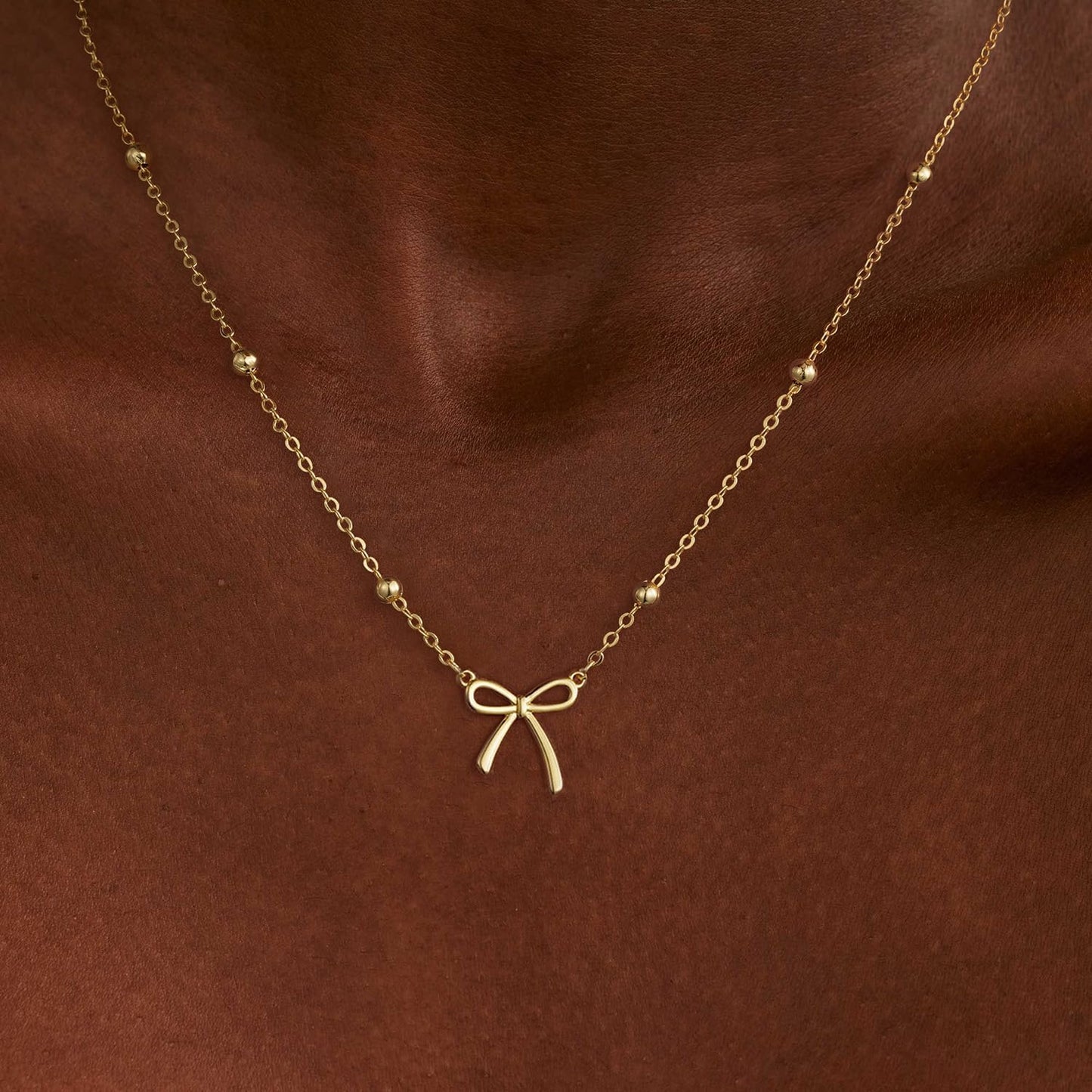 Stocking Stuffers for Women Dainty Bow Necklace 14K Gold Plated Cute Choker Small Pendant Charm Necklaces Teen Gift Trendy Stuff Personalized Jewelry Christmas Gifts