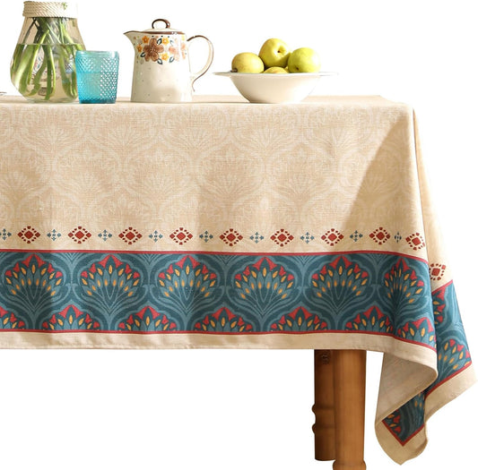 Vintage Beige Linen Extra Long Rectangle Tablecloth,Paisley Farmhouse Feather Pattern Table Cloth,Decor Table Cover for Kitchen,Dining,Thanksgiving,Christmas,67"*118"-Dorodango F