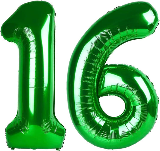 Green Number 16 Balloon 40 inch, 16 Number Balloons, 16th Green Birthday Decorations for Women Men, 16 Year Old Party Supplies, St. Patrick's Day Games Theme Birthday Decorations