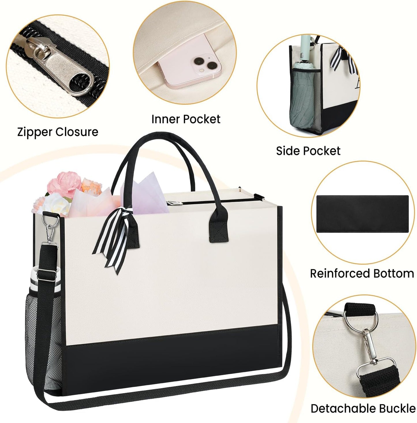 BAGAIL Initial Tote Bag, Personalized Birthday Gifts for Women, Teacher, Friends, Mom, Wedding, Monogrammed Beach Bag