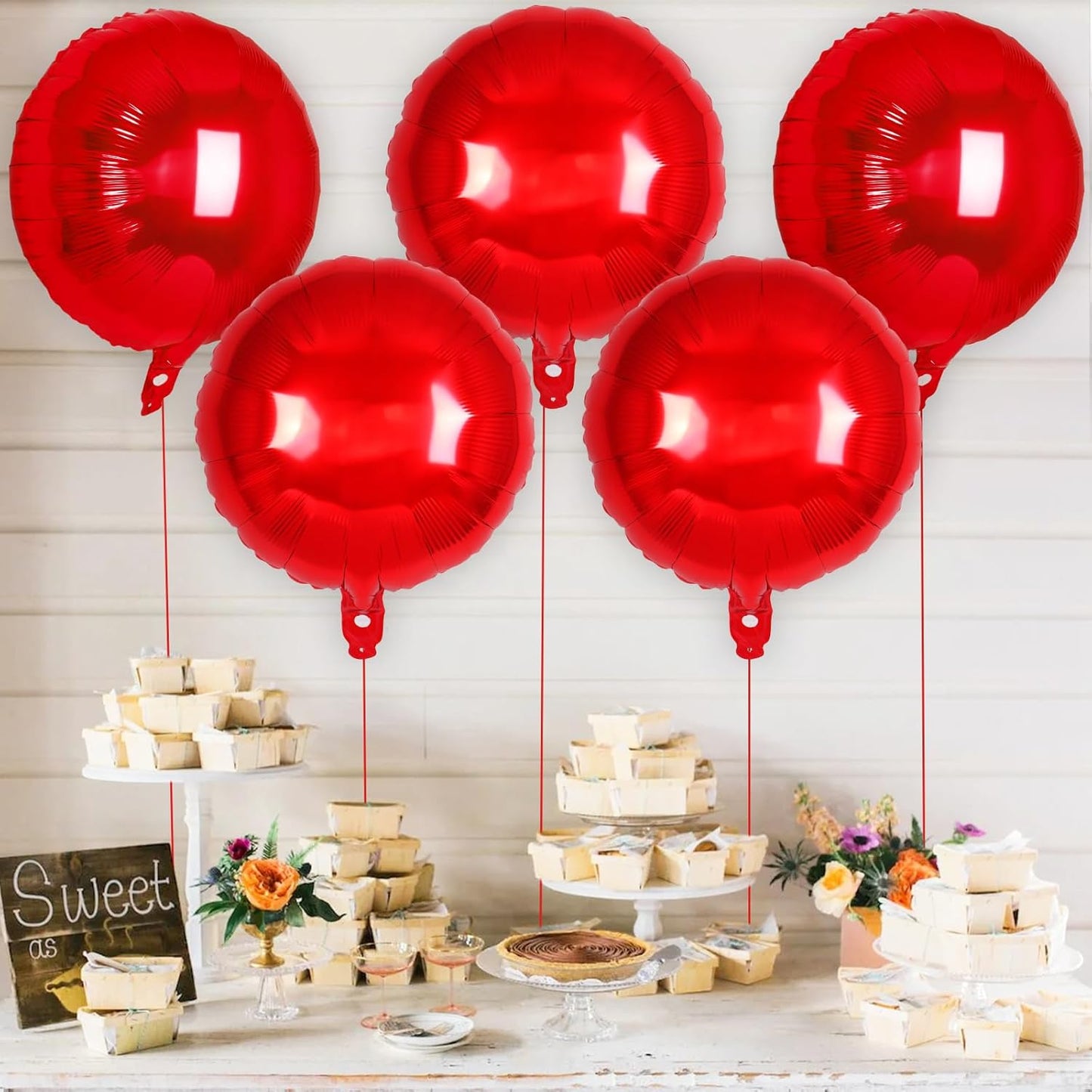 20 Pcs Red Round Shaped Balloons,18 Inch Round Foil Balloon,Giant Round Mylar Balloon Helium Balloons for Birthday Party Baby Shower Wedding Decorations (Red)