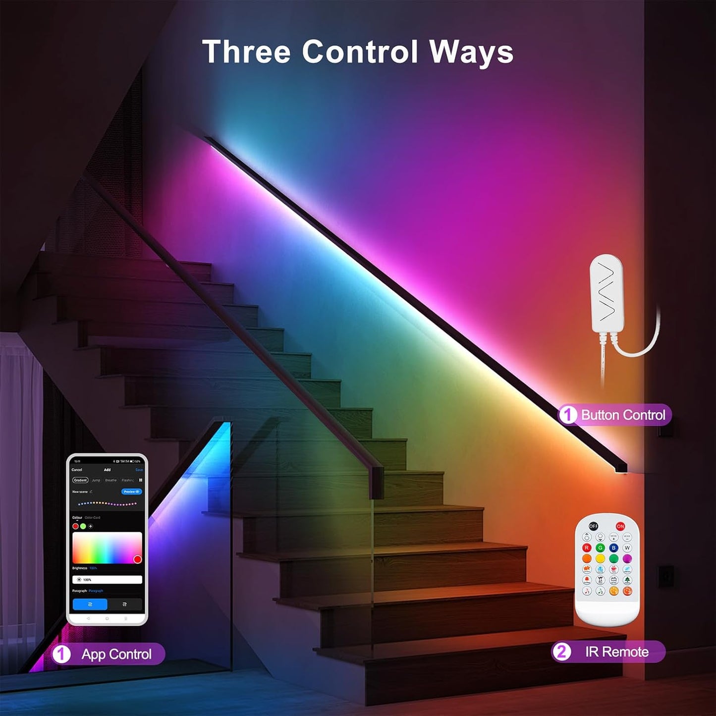 6.56ft Bluetooth RGB+IC COB Led Strip Light with App, Chasing COB Light Strip, Segmented Control, Music Sync, Color Changing Led Lights for Home Decor, Gaming, Cabinet, Desk