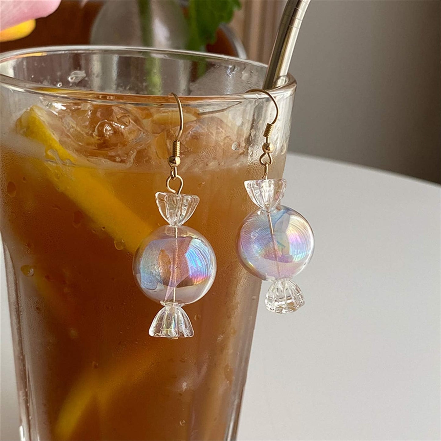 ANDPAI Funny Cute Colorful Sweet Glass Candy Dangle Drop Earrings Creative Chic Personalized Simulation Food Earrings for Women Statement Jewelry Gifts
