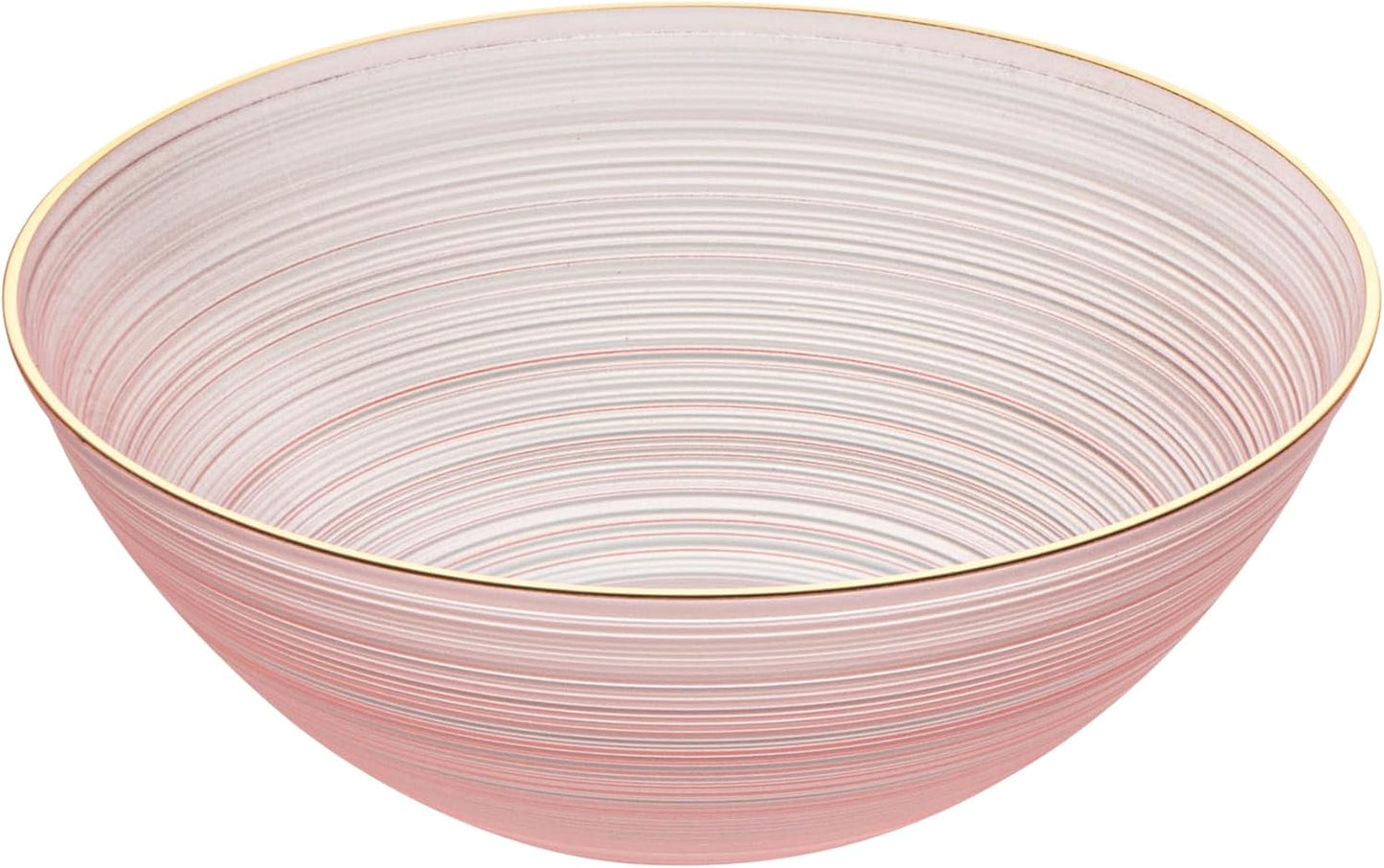 Restaurantware Plastic Bowls 100 Pcs 16 oz Gold Rimmed Disposable Soup Bowls Heavy-Duty Pink Translucent Rippled Dinnerware Containers for Party, Desserts, Salads, Snacks, and Catering