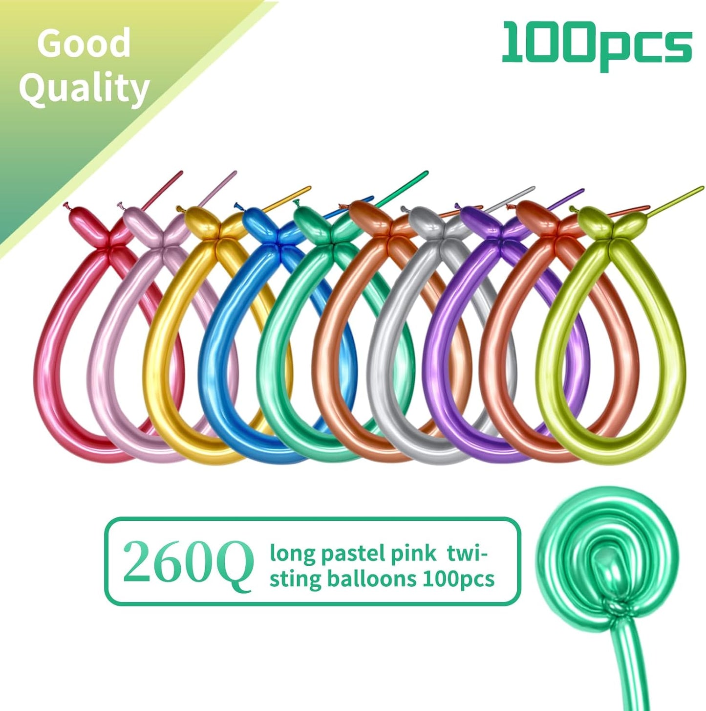 KAWKALSH 260 Metallic Multi Long Balloons for Balloon Garland Thickening Skinny Latex Twisting Animals Modeling Christmas Birthday Wedding Party Festival Decorations 100pcs