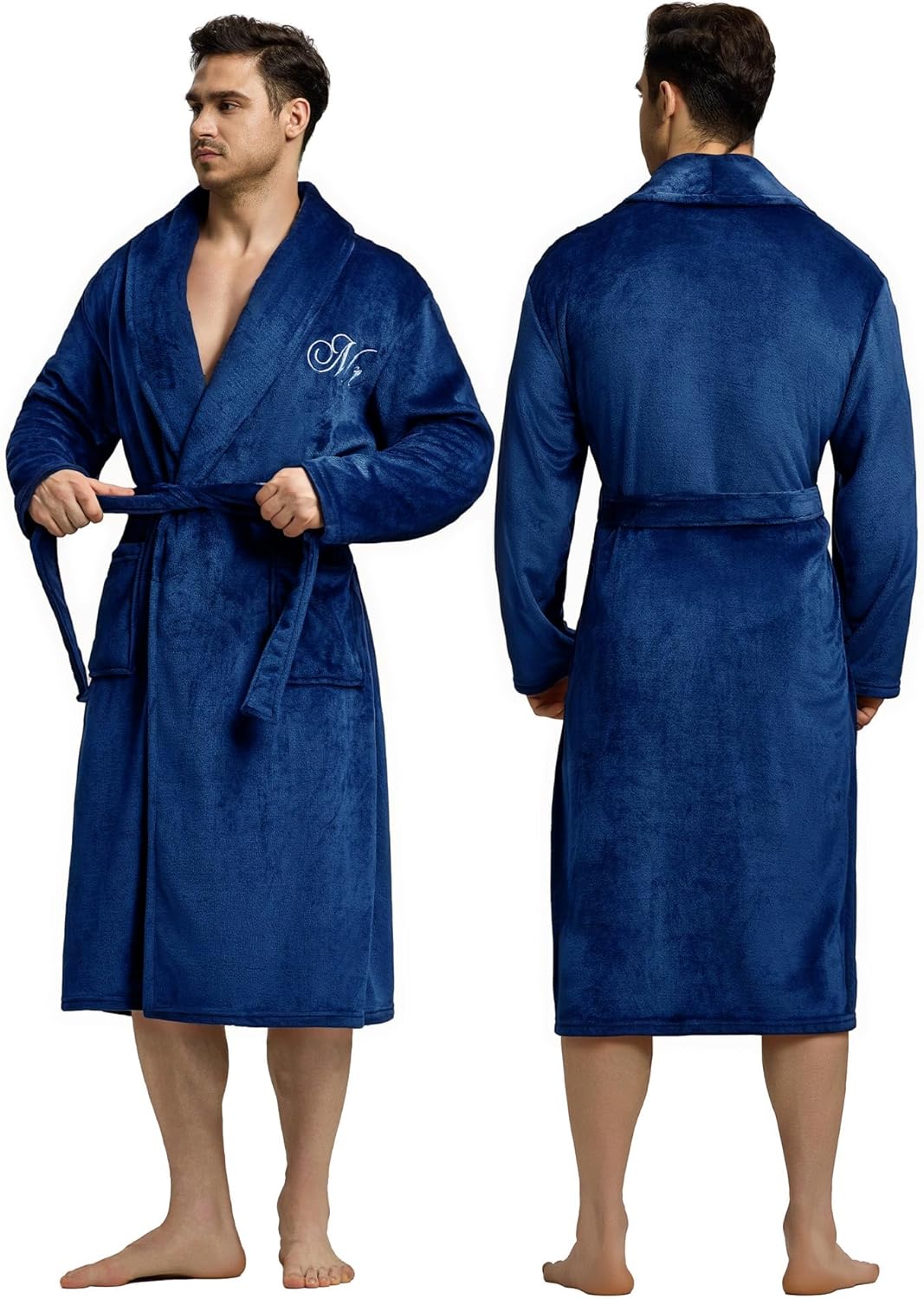 AW BRIDAL 2Pcs Mr and Mrs Robes for Couples Fleece, Matching Long Hooded Robes for Men Women, His and Hers Wedding Gifts