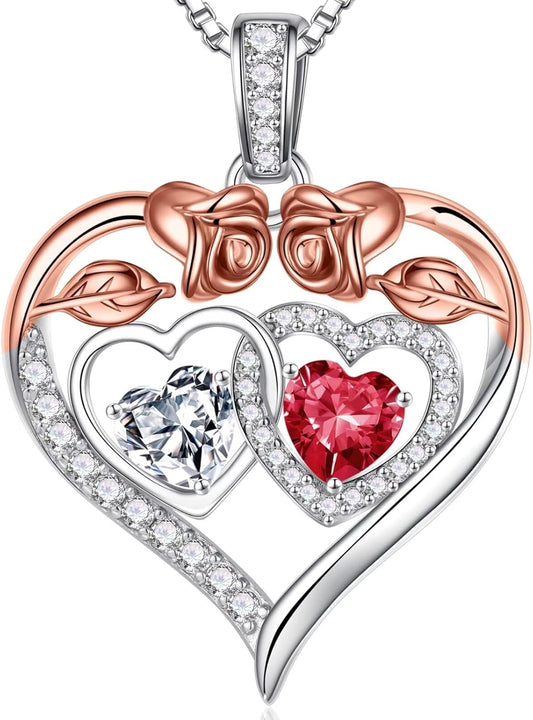 Iefil Double Birthstone Necklace Gifts for Wife Girlfriend Her Women, Birthstone Jewelry Gemstone Valentines Birthday Gifts for Her Women Wife Mom Grandma