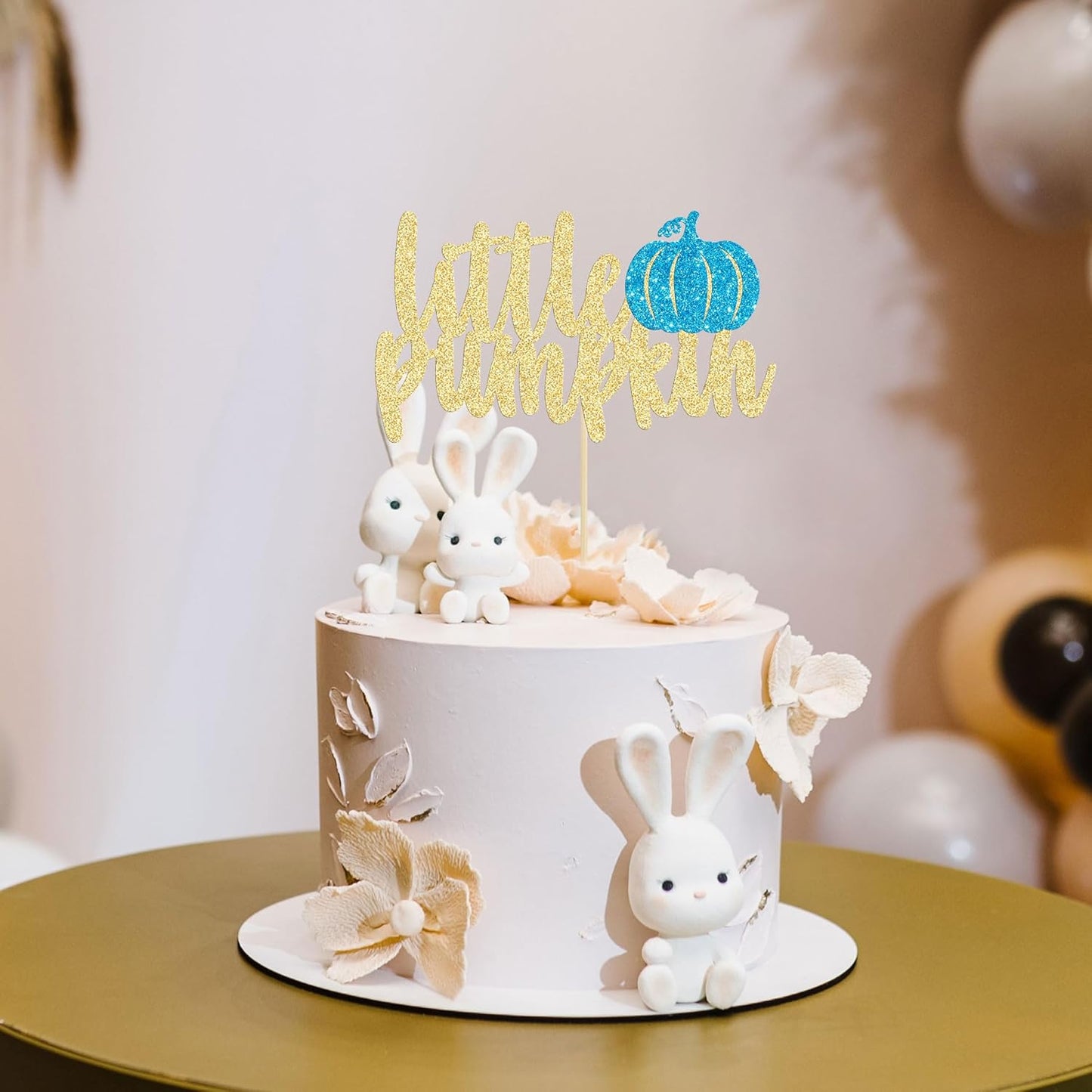 Gyufise Little Pumpkin Cake Topper - Blue Glitter Fall Boy Baby Shower Cake Decoration for Birthday, Halloween, Thanksgiving Party Supplies (1Pcs)