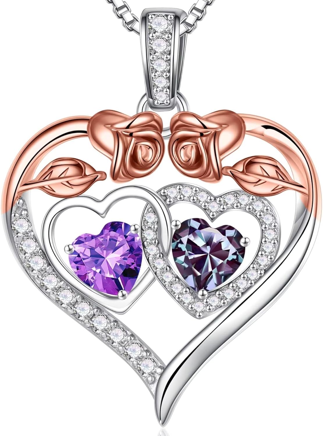 Iefil Double Birthstone Necklace Gifts for Wife Girlfriend Her Women, Birthstone Jewelry Gemstone Valentines Birthday Gifts for Her Women Wife Mom Grandma