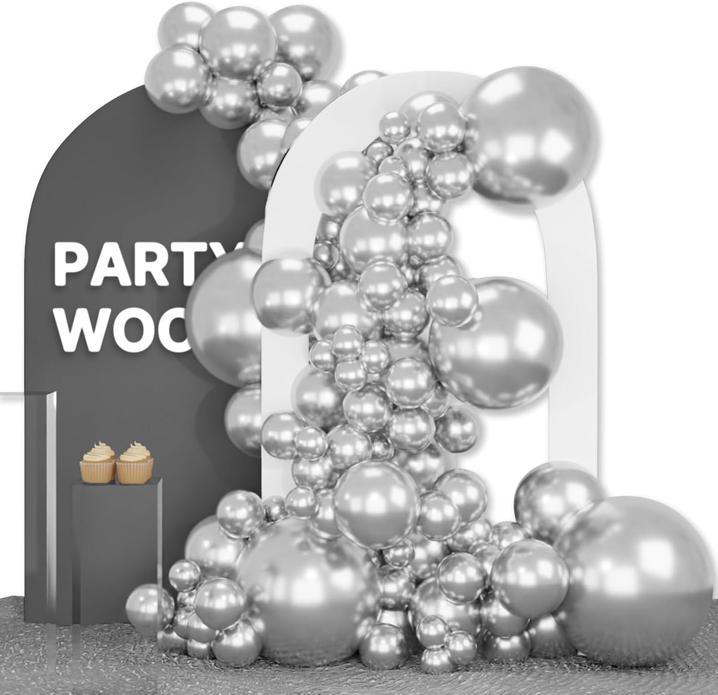 PartyWoo Silver Balloons 92 pcs Different Sizes of 18 12 10 5 Inch Silver Balloon Arch Kit Garland for Birthday Graduation Bachelorette Engagement Bridal Shower Wedding Party Decorations Silver-G102