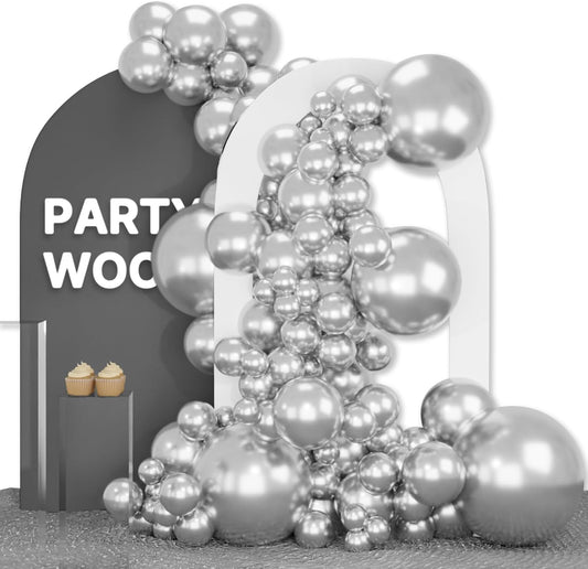 PartyWoo Silver Balloons 92 pcs Different Sizes of 18 12 10 5 Inch Silver Balloon Arch Kit Garland for Birthday Graduation Bachelorette Engagement Bridal Shower Wedding Party Decorations Silver-G102