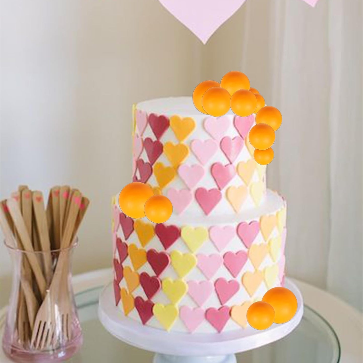 24 PCS Balls Cake Toppers Ball Cake Picks Foam Ball Shaped Cupcake Toppers Mini Balloons Baby Shower Cake Decorations for Wedding Enaggement Bridal Shower Birthday Party Supplies Orange