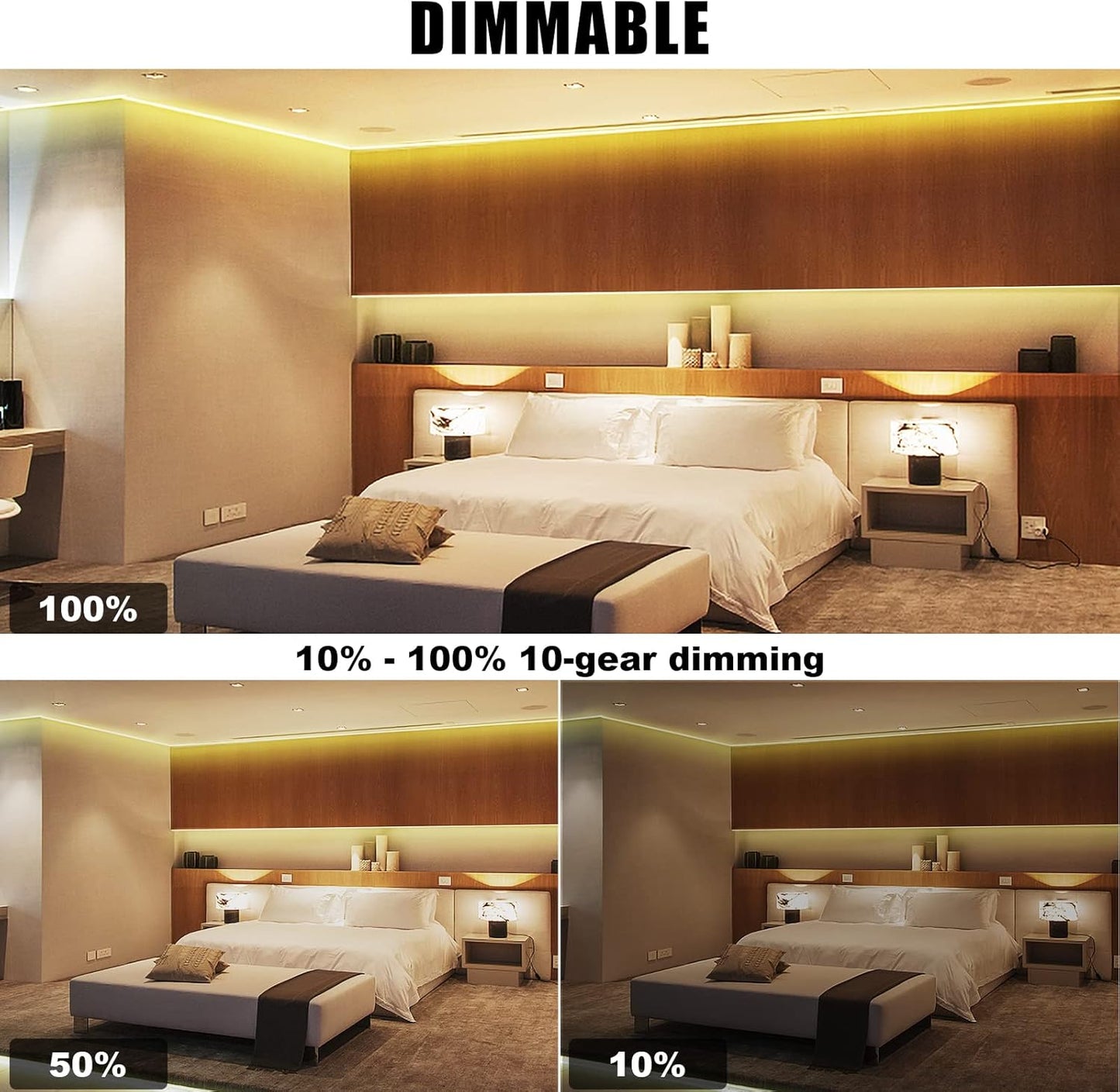 32.8ft 3000K Bright COB LED Strip Light, Dimmable, Warm White, Indoor, RF Remote, Adhesive, for Living Room, Shelf, Cabinet, Kitchen, 2 Rolls of 16.4ft