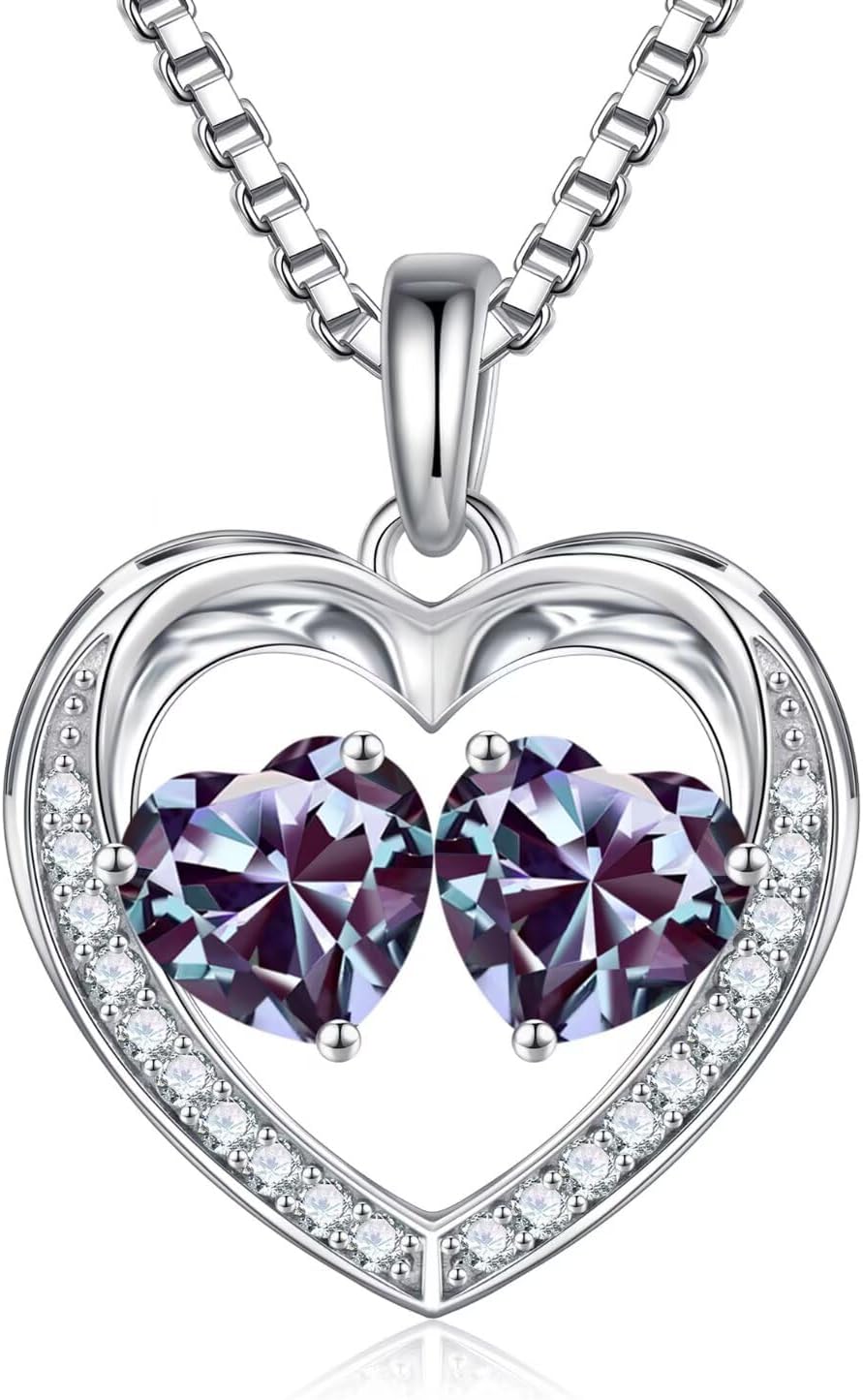 Iefil Christmas Gifts for Wife - 925 Sterling Silver Birthstone Necklace, Anniversary Birthday Gifts for Women, Stocking Stuffers for Women Wife Mom Daughter