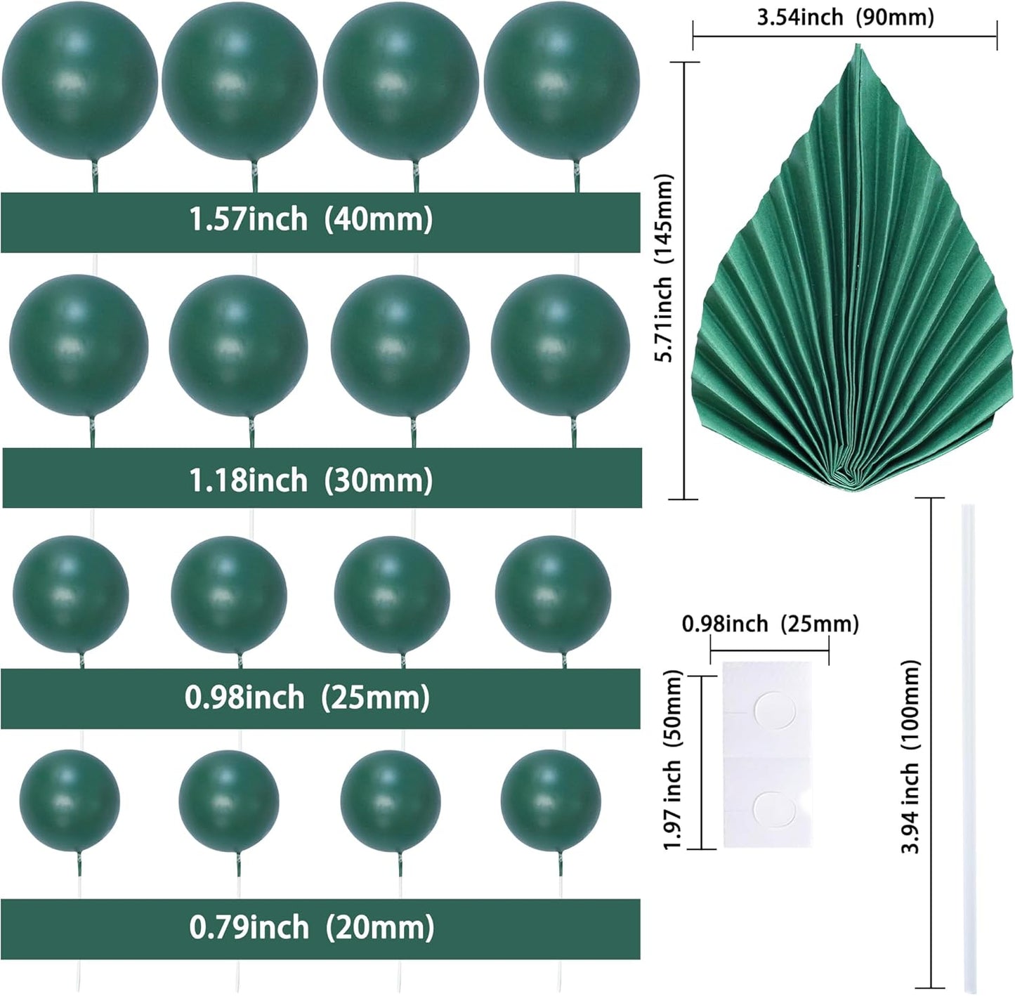 Ephlyn 28Pcs Paper Palm Fan Cake Topper Balls Cake Pick for Baby Shower Wedding Bridal Shower Birthday Anniversary Party DIY Cake Decorations Supplies Green