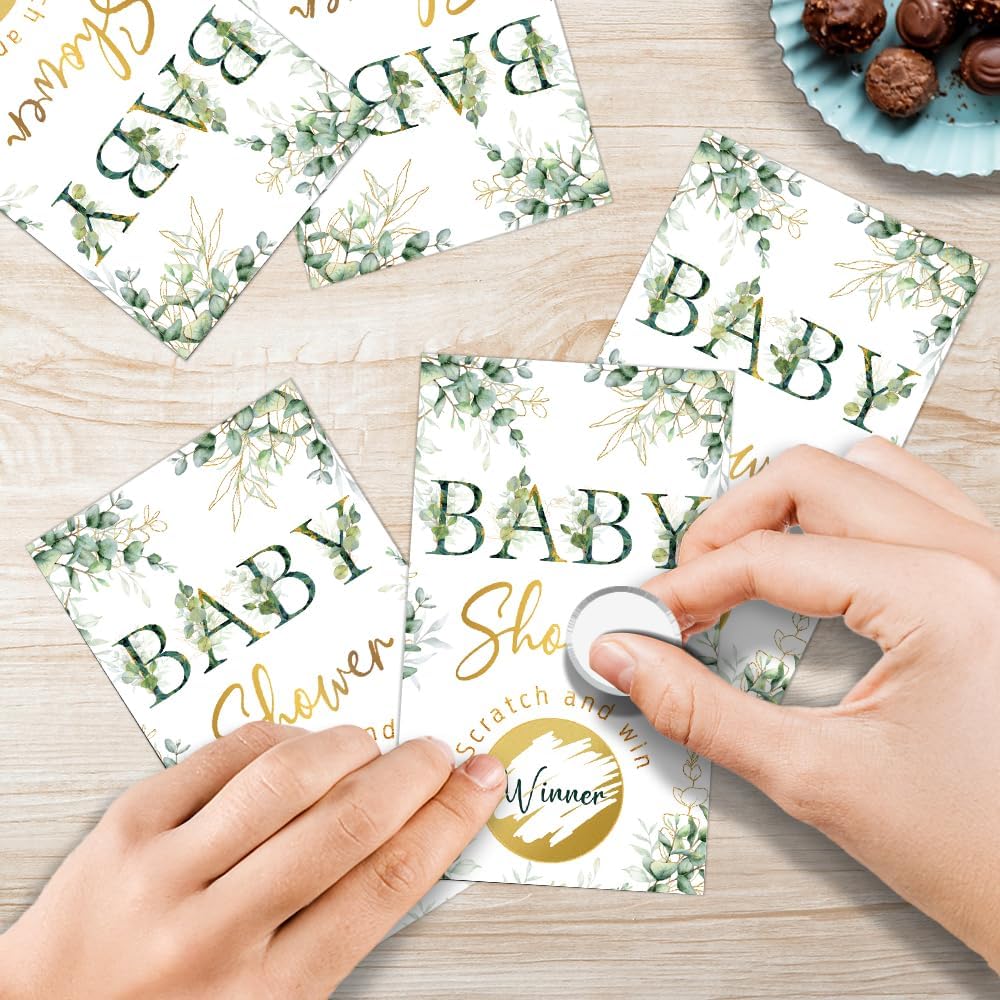50 Pack Baby Shower Eucalyptus Theme Scratch Off Game, Natural Plants Scratch Card for Birthday Party Lottery Games Group Games Family Activity, Baby Shower Activity and Idea