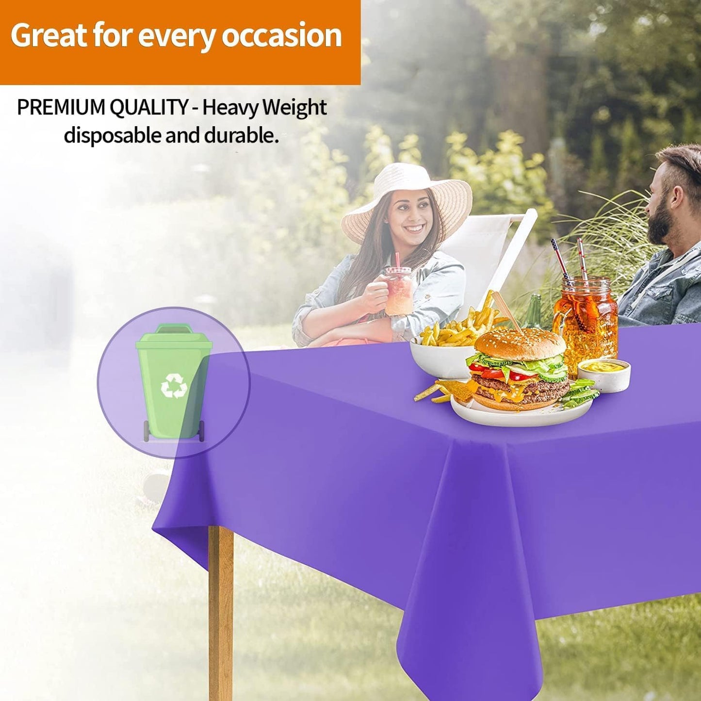 Purple Disposable Plastic Tablecloth for Rectangle Tables (48 Pack) Premium Decorative Table Cloths for Parties, Events & Weddings, Indoors & Outdoors, 54 x 108 inche