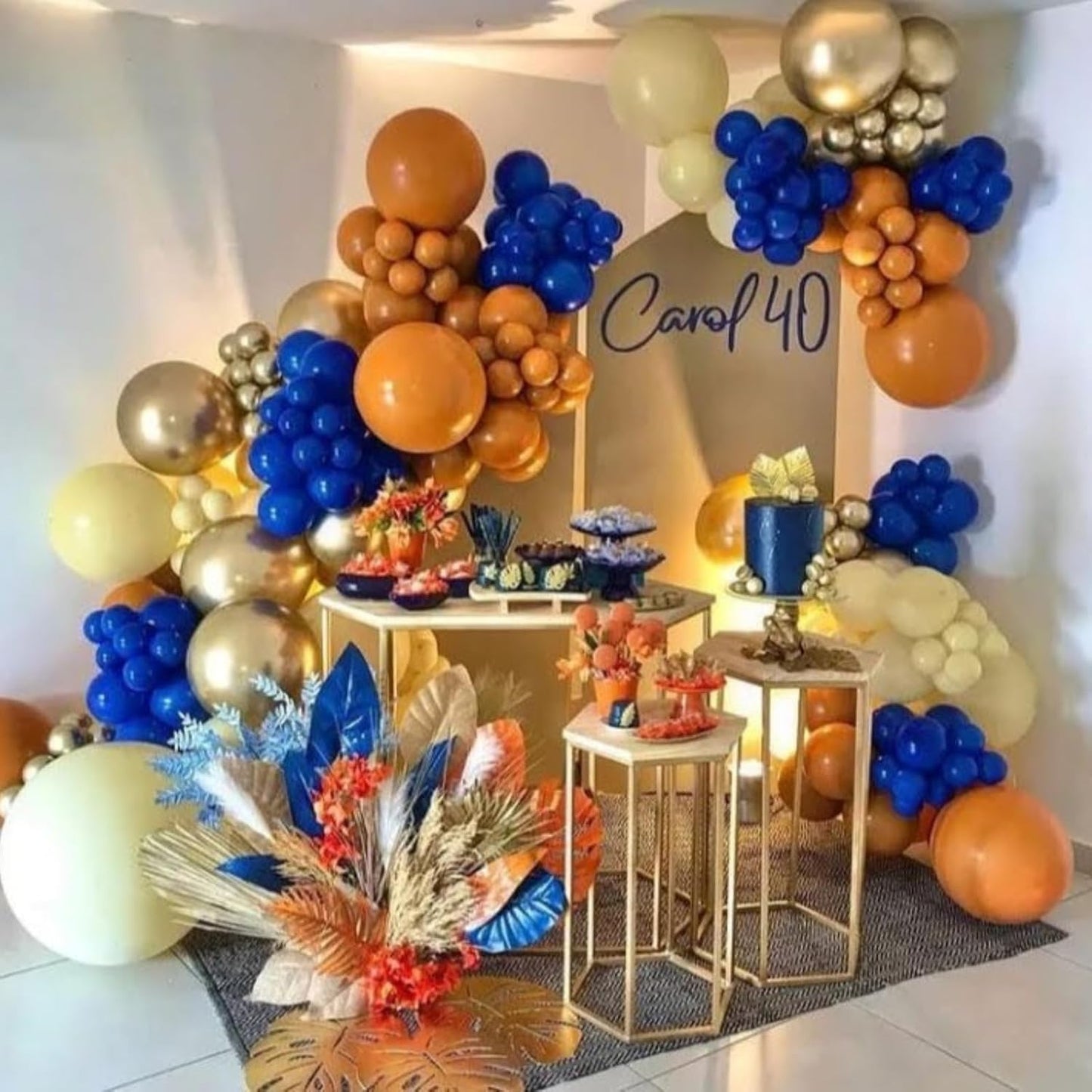 Blue & Orange Balloon Arch Kit - Navy Blue & Orange Balloons (18/12/10/5 inch) for Birthday, Baby Shower, Wedding & Party Decorations