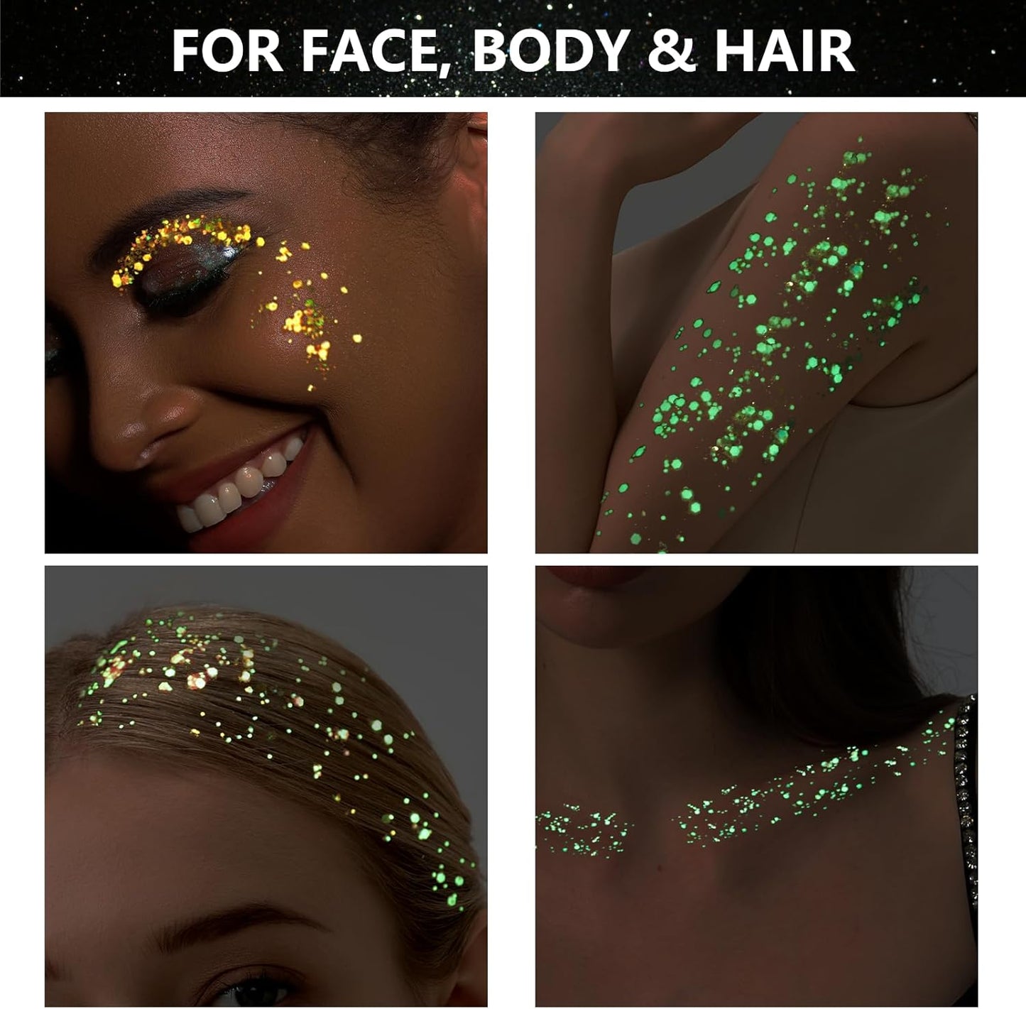 Teenitor Glow in The Dark Glitter, 12 Colors Body Glitter Face Glitter Hair Glitter Gel for UV Black Light Halloween Makeup Festivals Raves