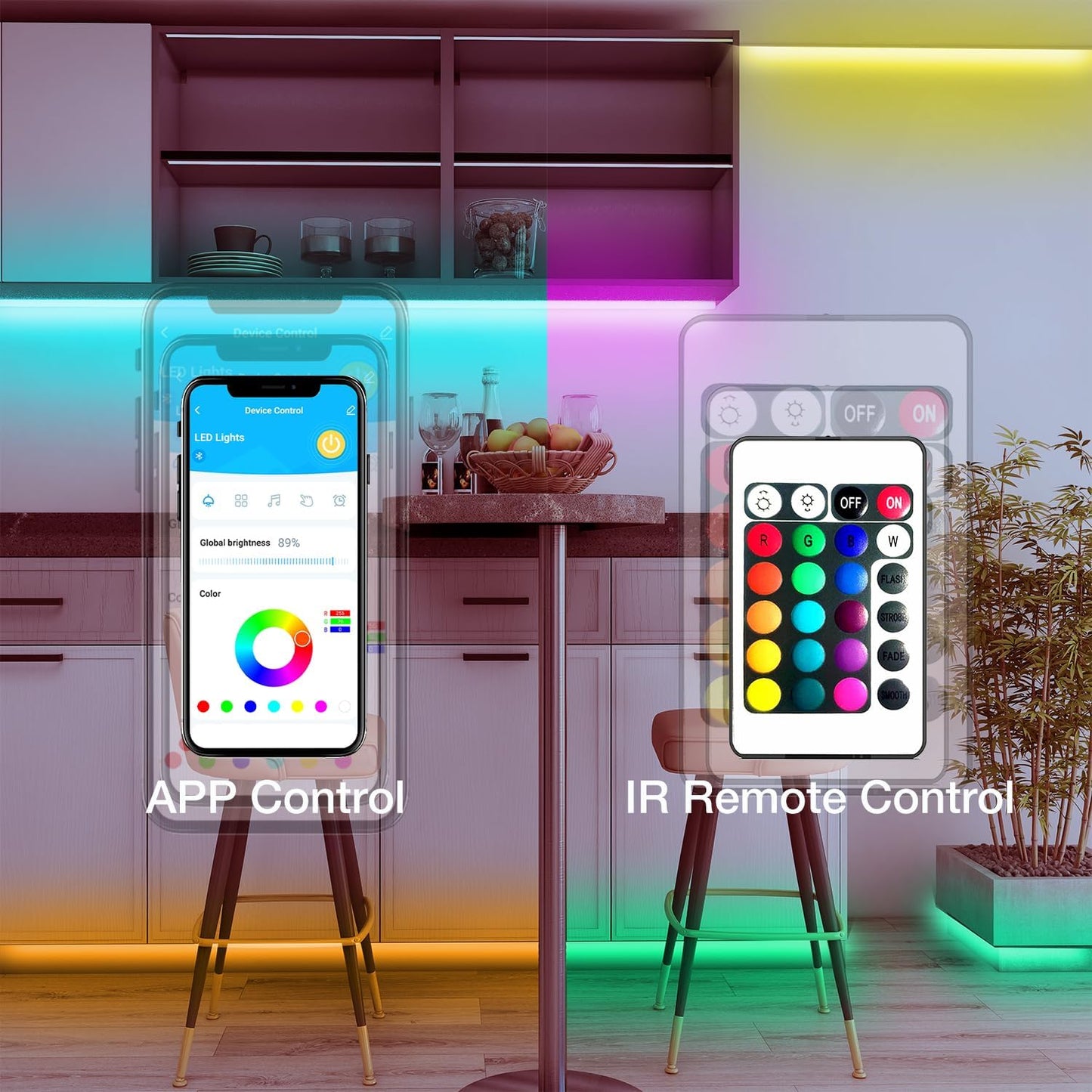 DAYBETTER Smart RGB Led Strip Lights, 50ft Led Lights for Bedroom with App Control, Multicolor Changing Led Light Strips Apply for Home Decor, Living Room, Kitchen, Home Party Decoration, 12V