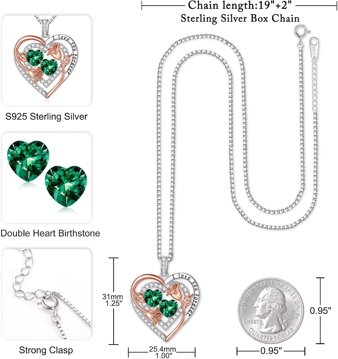 Iefil Birthstone Necklace for Women - Sterling Silver Birthstone Necklace Anniversary Birthday Gifts for Her Wife Mom Daughter