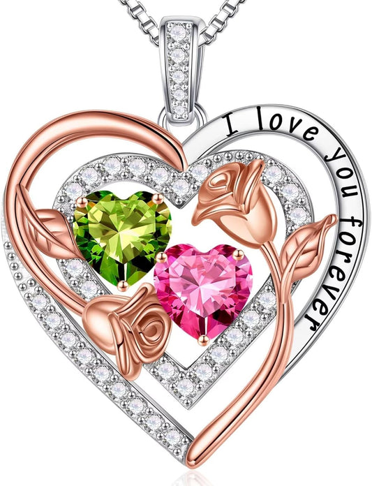 Iefil Birthstone Necklace for Women - Sterling Silver Birthstone Necklace Anniversary Birthday Gifts for Her Wife Mom Daughter