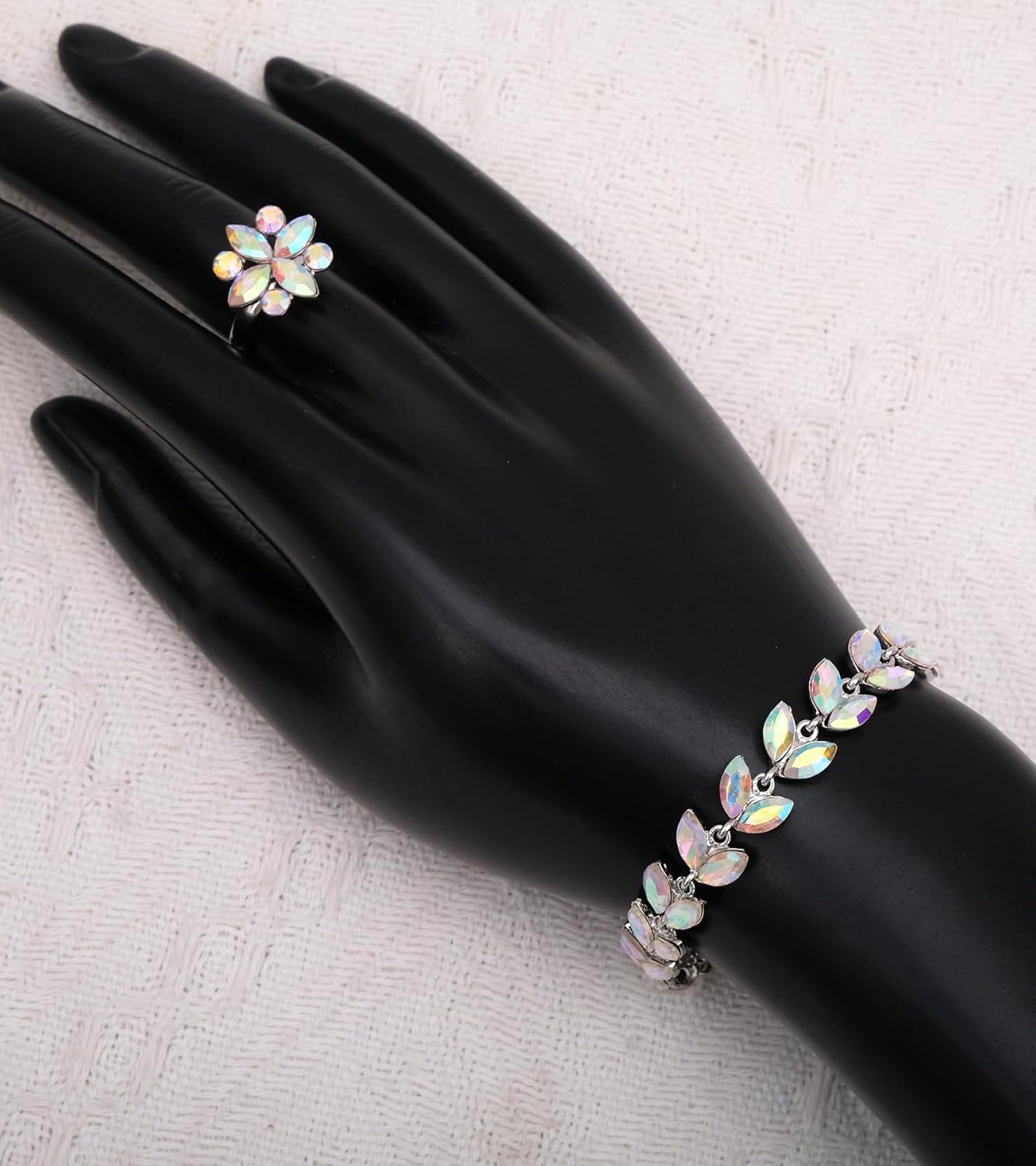 CSY 4 Pcs Elegant Bridal Jewelry Sets Austrian Marquise Crystal Wedding Necklace Dangle Earrings Tennis Bracelet Ring Set for Bride Women Costume Accessories