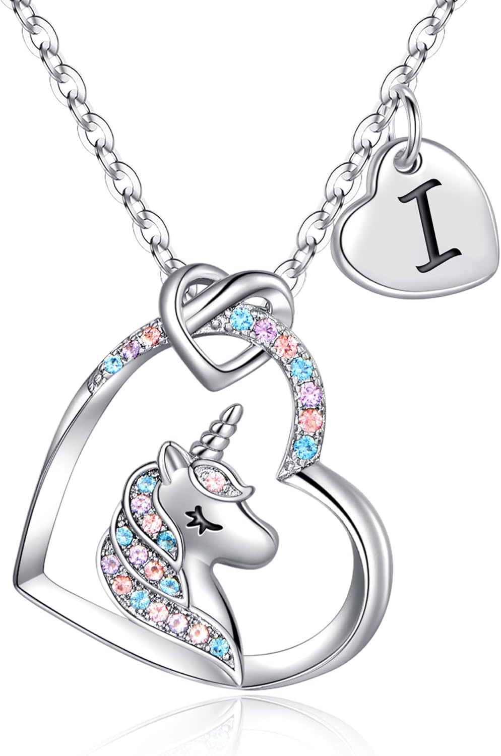 Hidepoo Stocking Stuffers for Teen Girls Kids - Colorful CZ Heart Pendant Initial Unicorn Necklaces for Girl Jewelry Birthday Gift Christmas Gifts for Grandkids Girls Kid