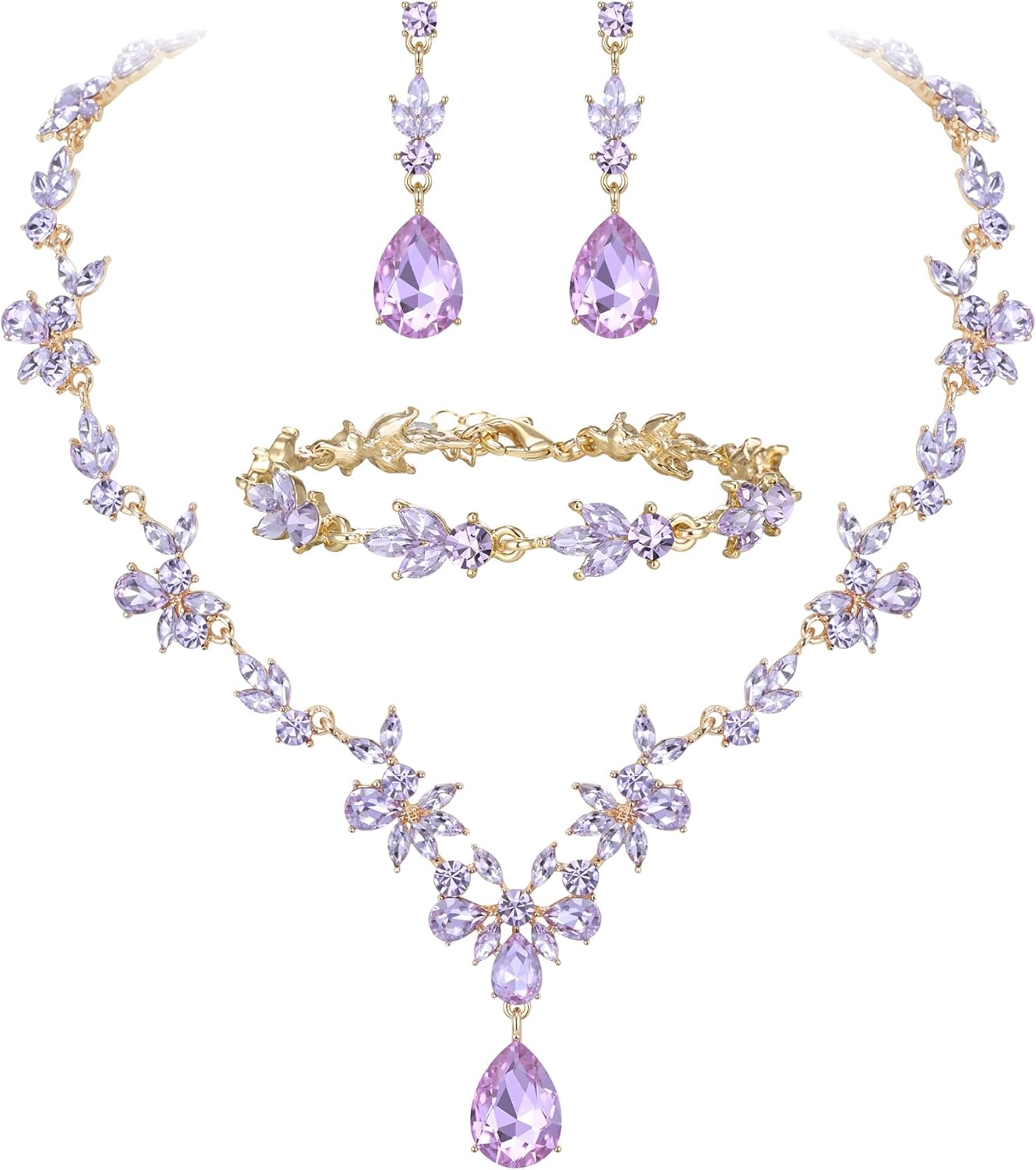 BriLove Wedding Jewelry Set for Women Bride, Y-Necklace Tennis Bracelet Dangle Earrings Crystal Teardrop Marquise Cluster for Bridal Bridesmaid