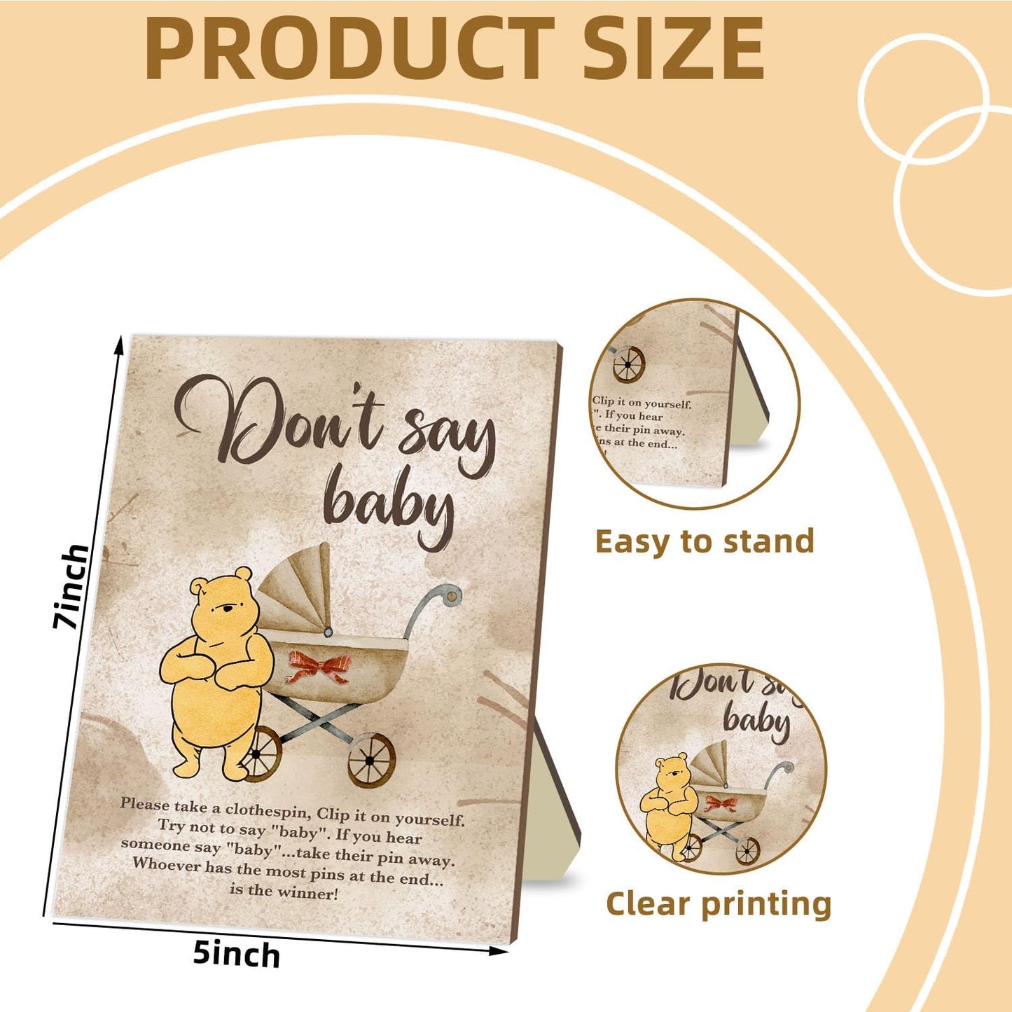 Winnie Don't Say Baby Game Set, Include Don't Say Baby Game Sign and 20 Mini Winnie Clothespins, Winnie Baby Shower Party Decor, Baby Shower Table Sign Centerpieces