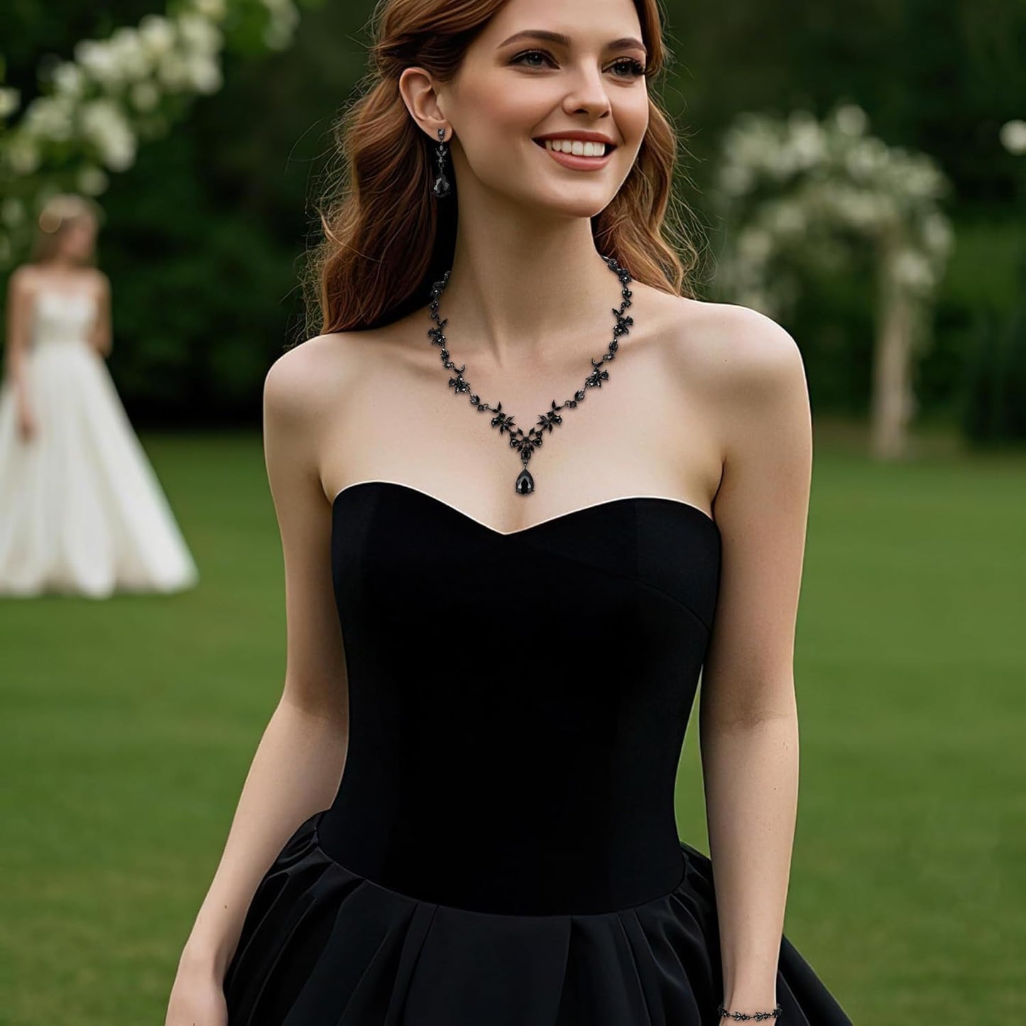 BriLove Wedding Jewelry Set for Women Bride, Y-Necklace Tennis Bracelet Dangle Earrings Crystal Teardrop Marquise Cluster for Bridal Bridesmaid