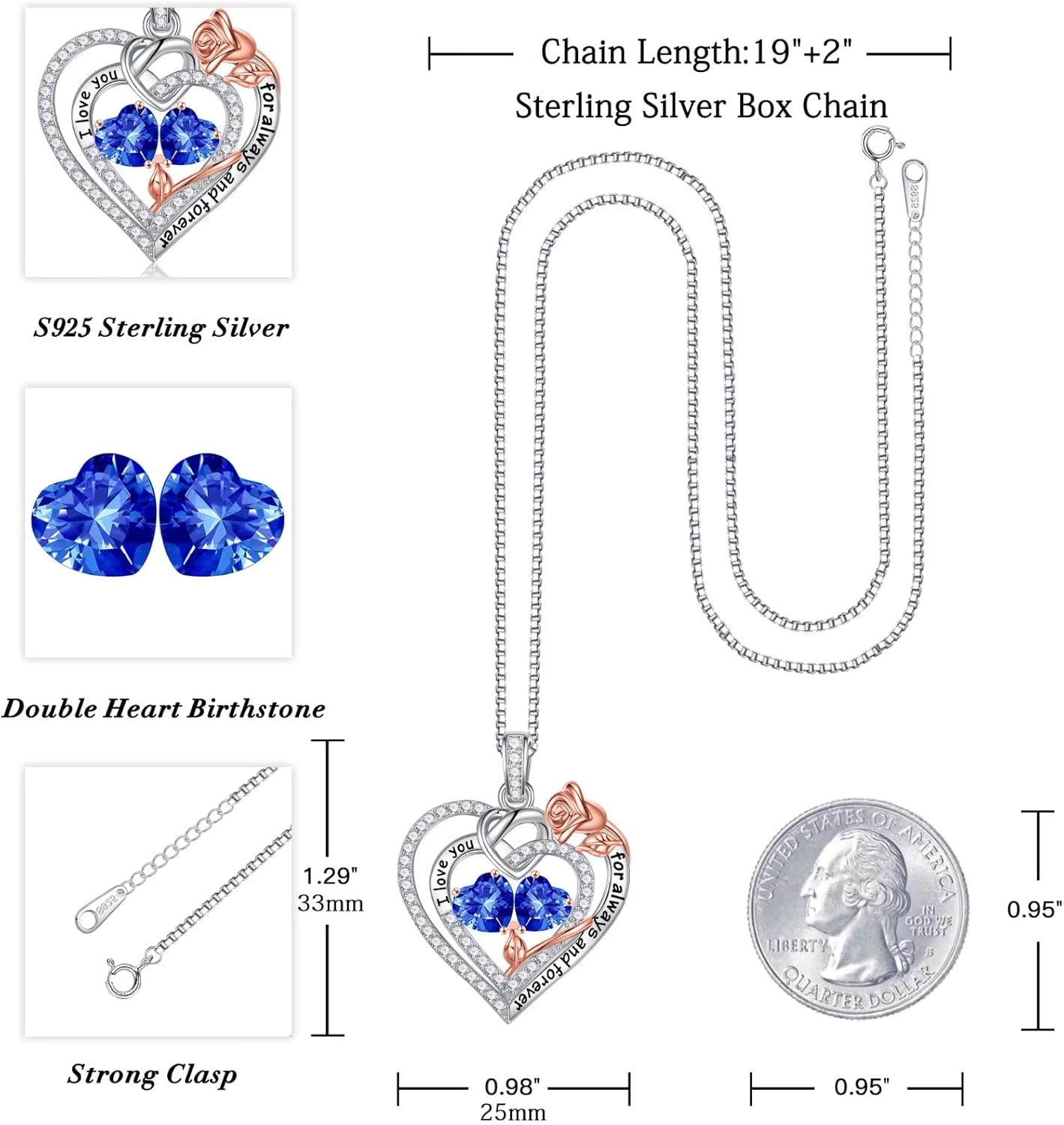 Iefil Christmas Gifts for Wife Women - 925 Sterling Silver Double Birthstone Necklace, Anniversary Birthday Gifts for Women, Jewelry Gift for Wife Girlfriend Mom Her