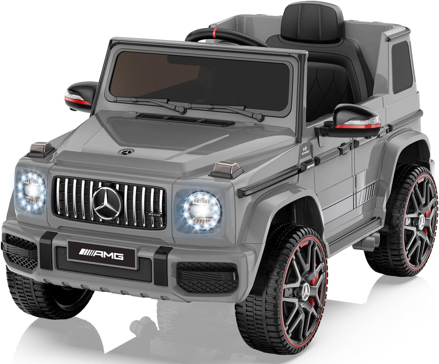 ANPABO Licensed Mercedes-Benz G63 Car for Kids, 12V Ride on Car w/Parent Remote Control, LED Headlights, Music Player & Horn, Soft Start, Low Battery Prompt, Kids Electric Vehicle, Grey