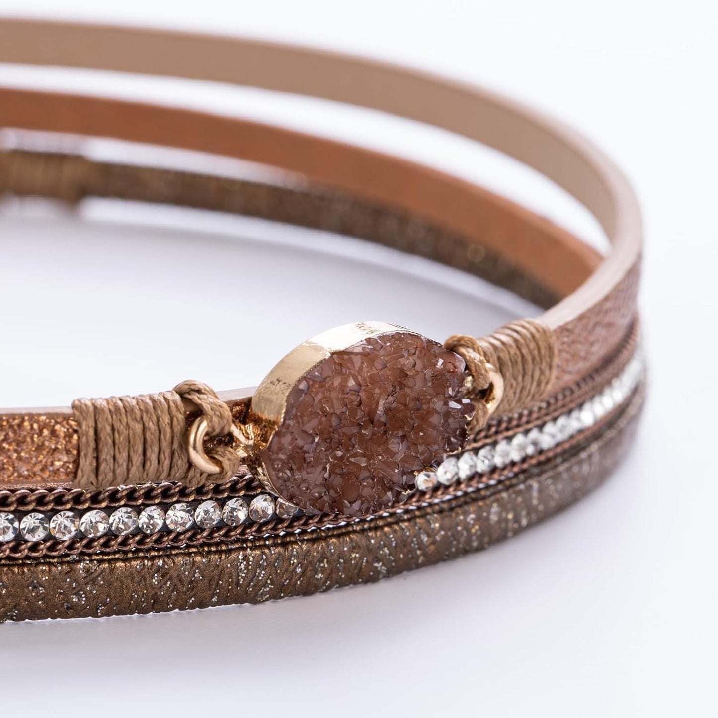 FANCY SHINY Leather Wrap Bracelet Boho Cuff Bangle Bracelets Crystal Bead Bracelet with Magnetic Clasp Jewelry Gifts for Women